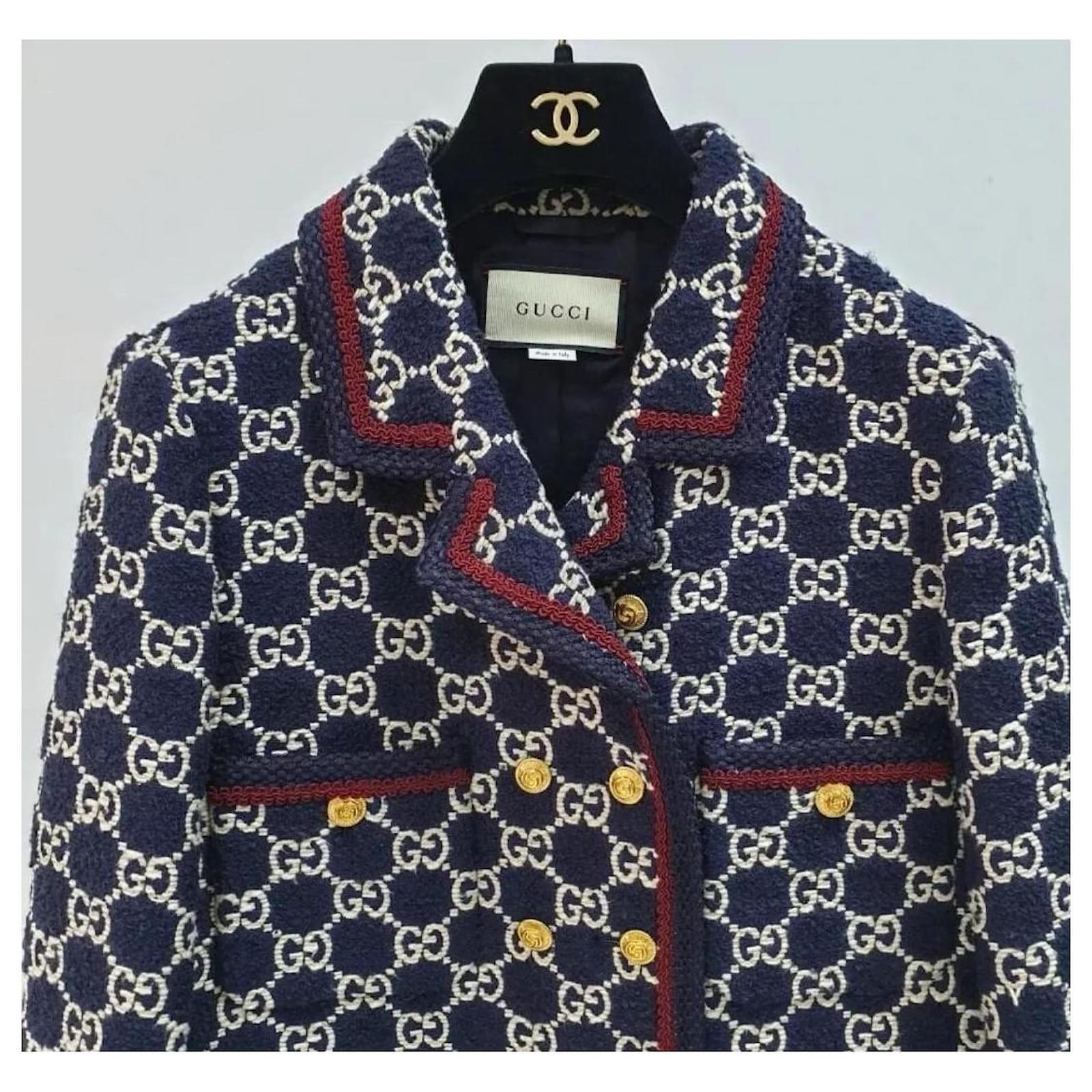Gucci Tweed Gg Coat Jacket Sz.40 Multiple colors Wool ref