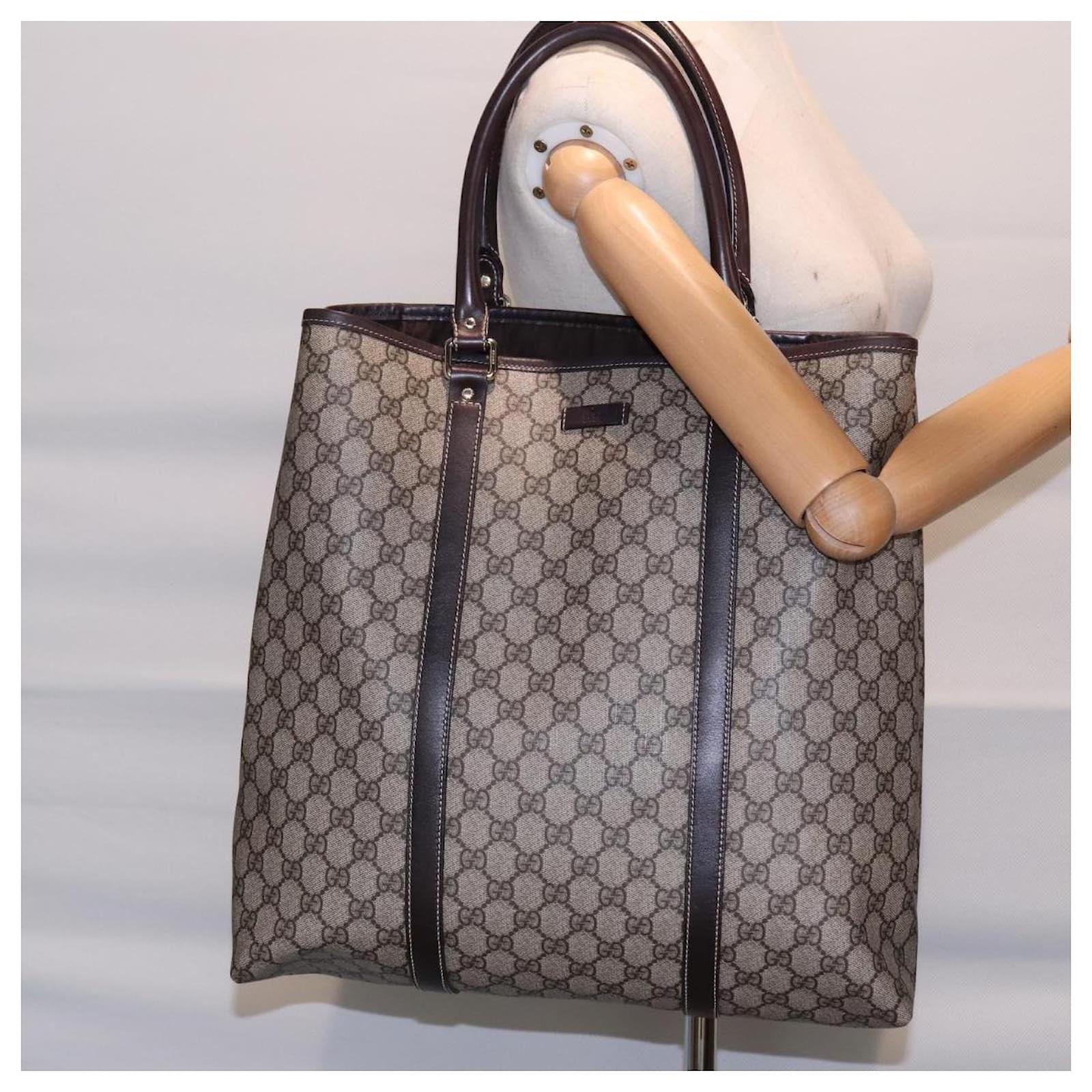 GUCCI GG Supreme Tote Bag PVC Beige Gold 223668 Auth ki4895 Golden