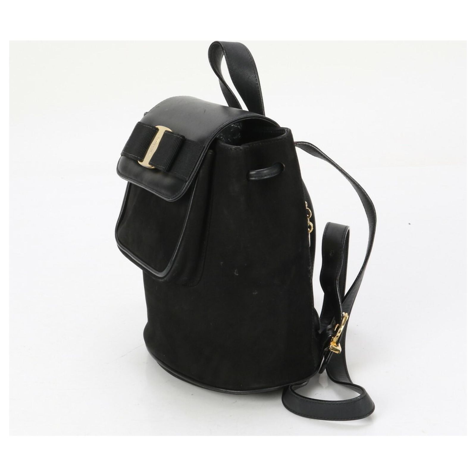 Salvatore Ferragamo Vara Ribbon Leather Backpack Black ref  display picture 1