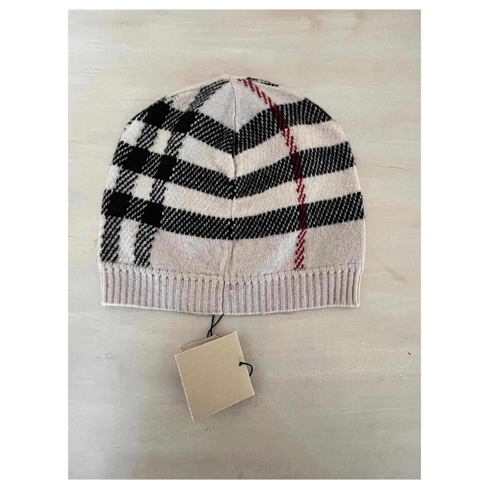 Burberry check unisex beanie Black Red Beige Wool ref