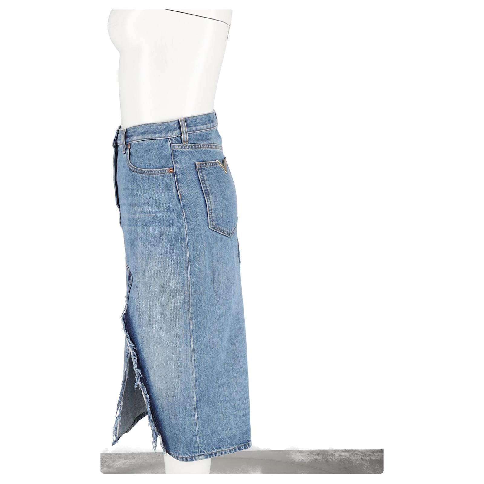 Valentino Garavani Valentino Side Slit Denim Skirt in Blue