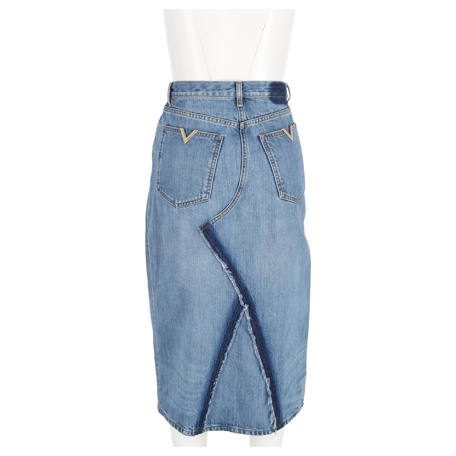 Valentino Garavani Valentino Side Slit Denim Skirt in Blue Valentino Garavani Valentino Side Slit Denim Skirt in Blue