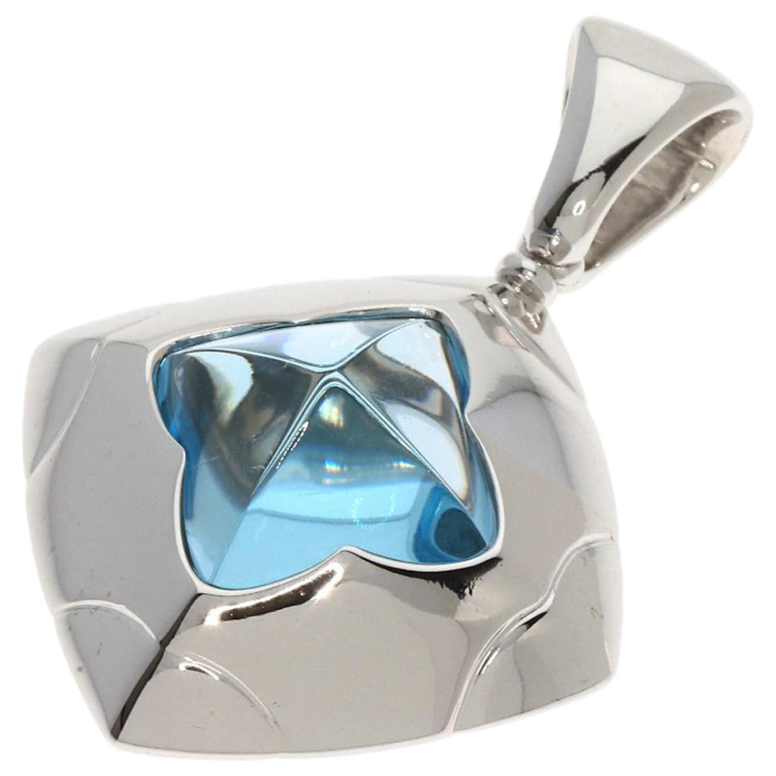 Bulgari Bvlgari Pyramid Blue Topaz Pendant in 18K White Gold ref