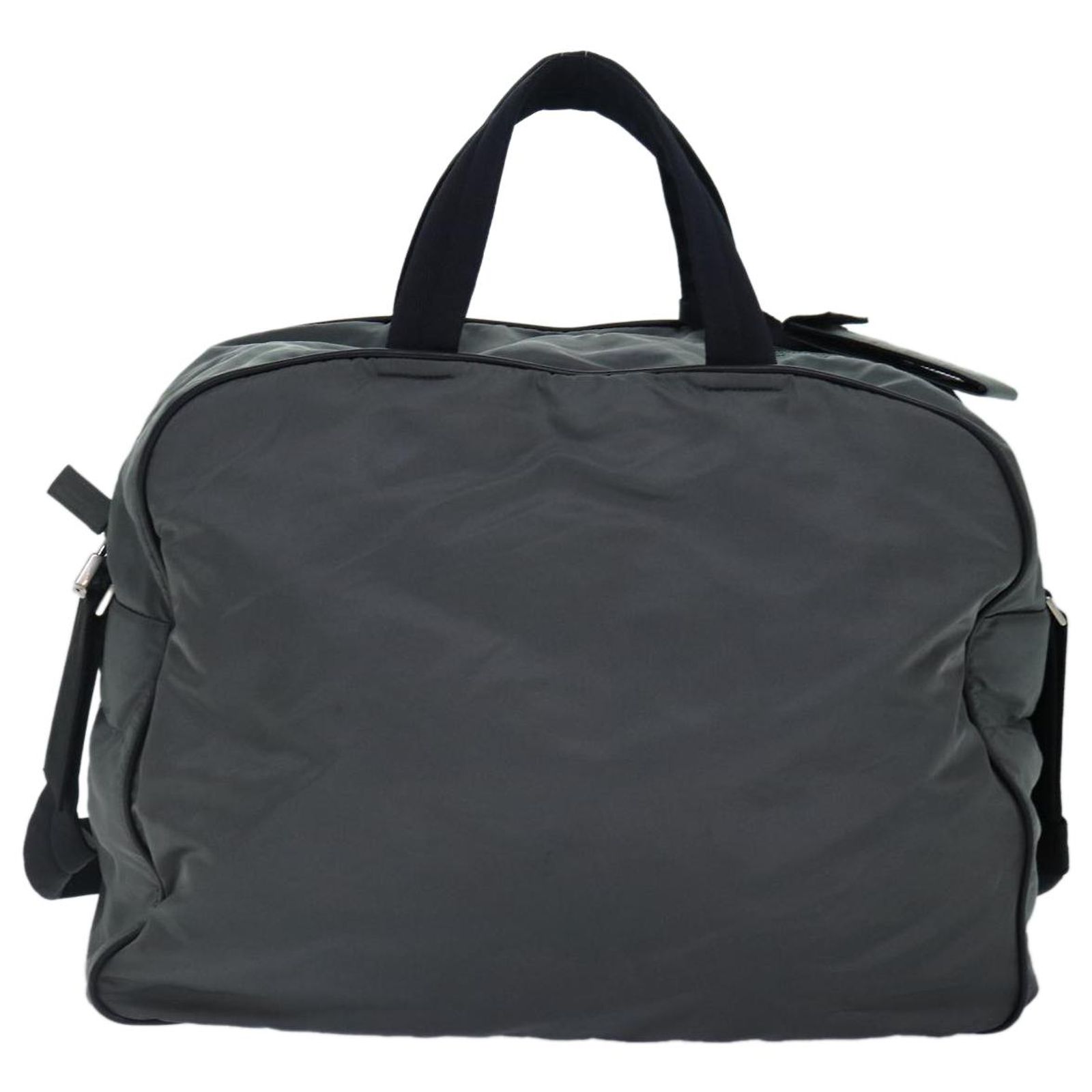 PRADA Sports Boston Bag Nylon 2way Gray Silver Auth ar12511 Brown 