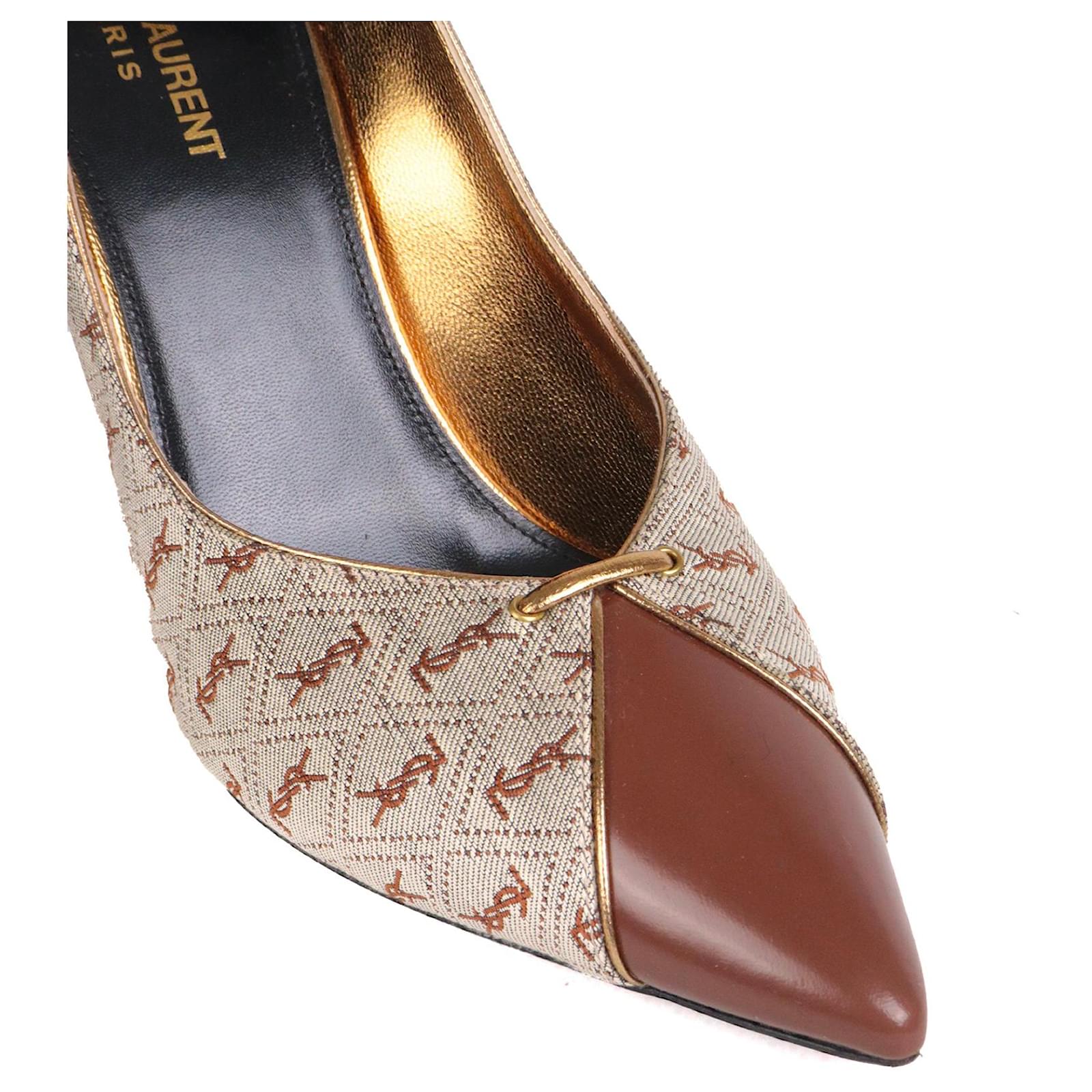 SAINT LAURENT Saint Laurent heeled pumps in brown monogrammed