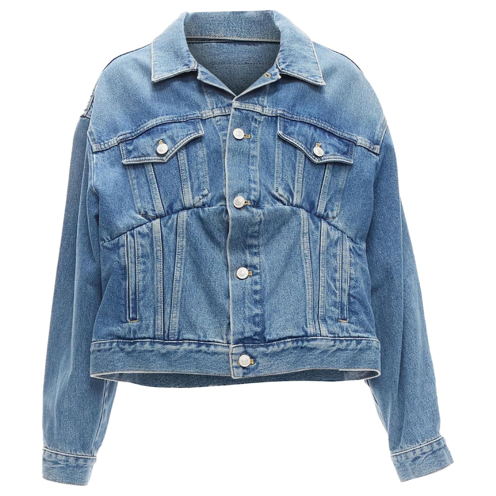 Balenciaga blue denim Swing reconstructed cropped jacket Balenciaga blue denim Swing reconstructed cropped jacket