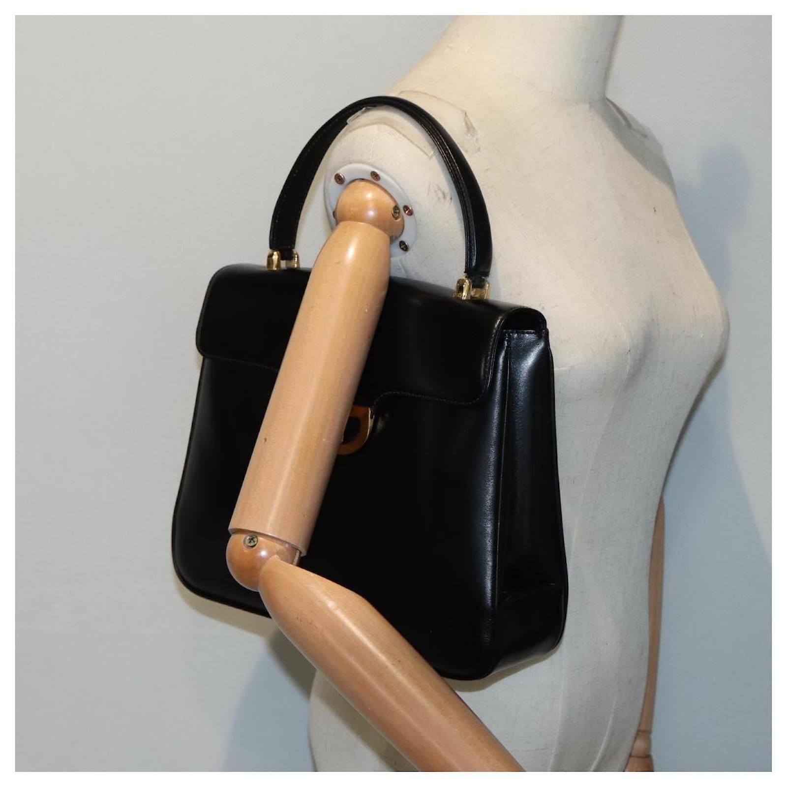 GUCCI Hand Bag Leather Gold Black Auth ep5637 Golden ref.1638375