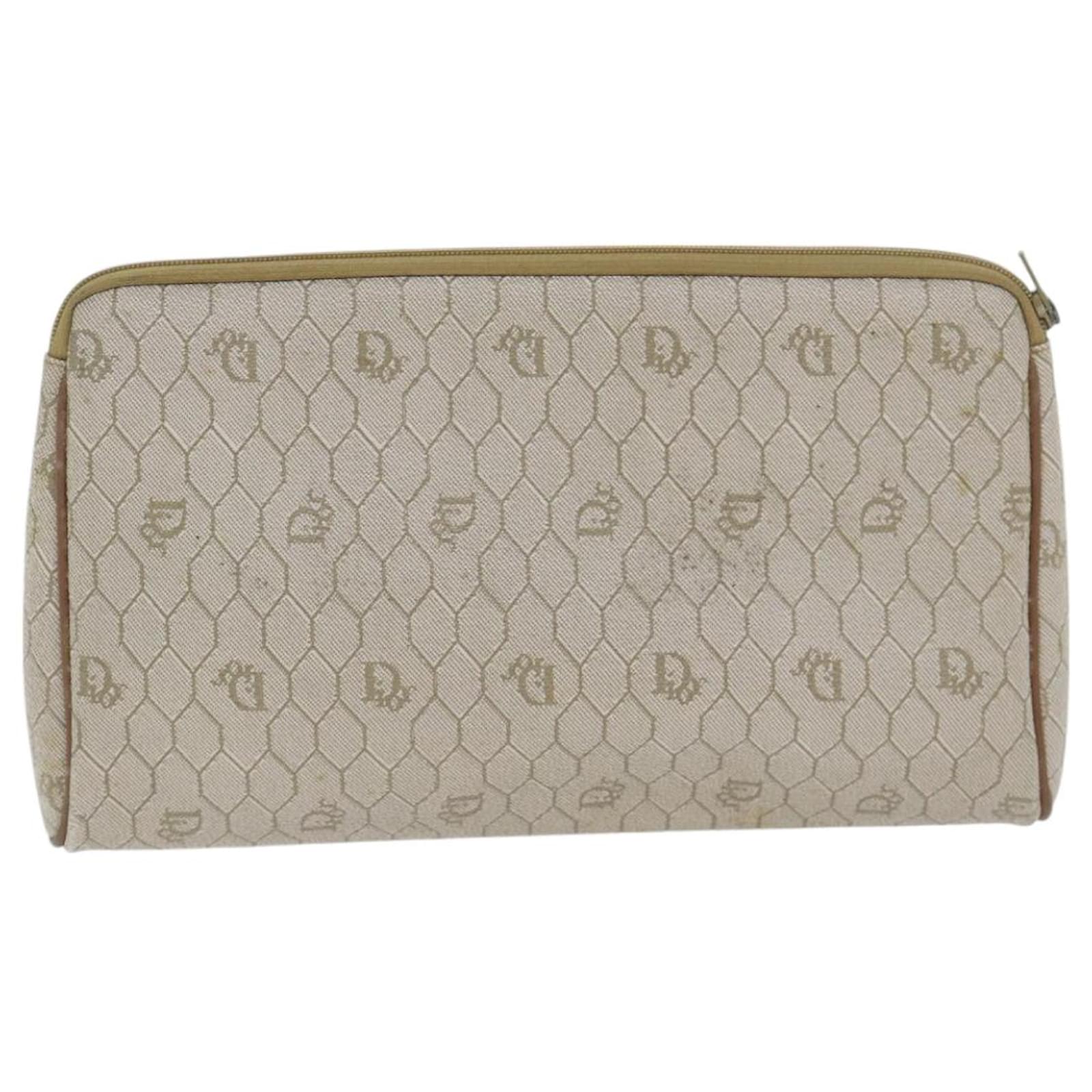 Pochette en toile nid d'abeille Christian Dior en cuir PVC beige