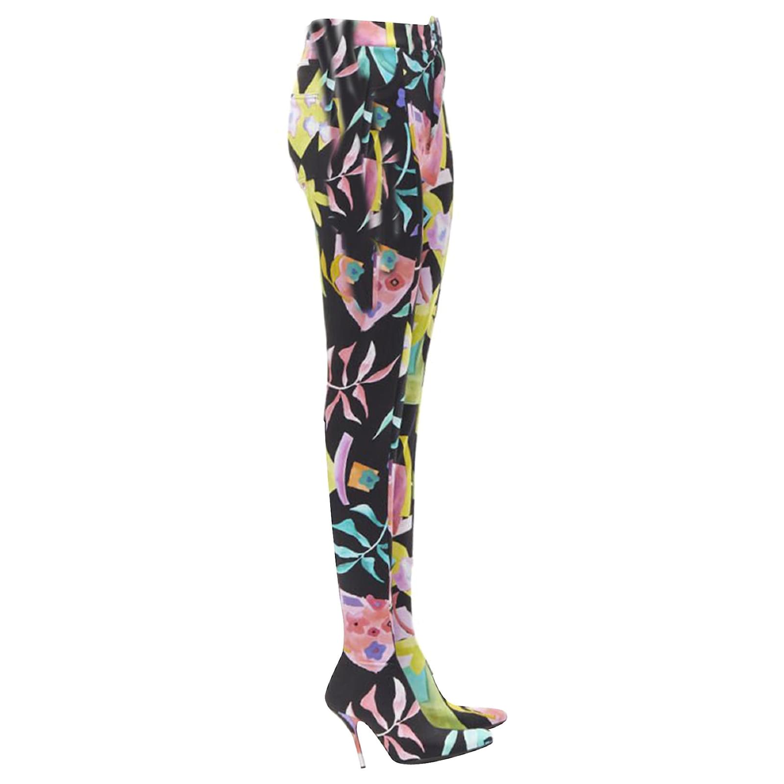 Balenciaga Runway Demna Pantashoe Black Floral Heel Boots Pants