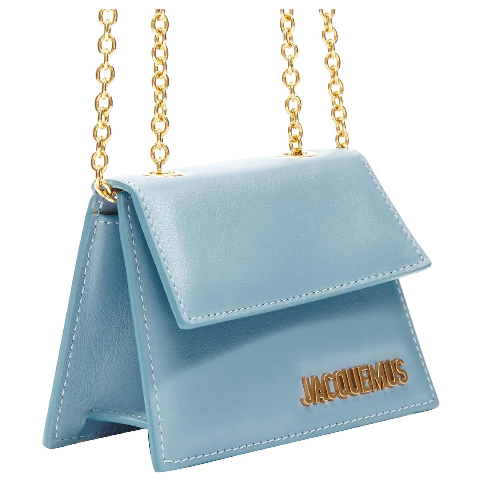 Jacquemus Le Piccolo Blue Leather Gold Chain Boxy 2-Way Crossbody