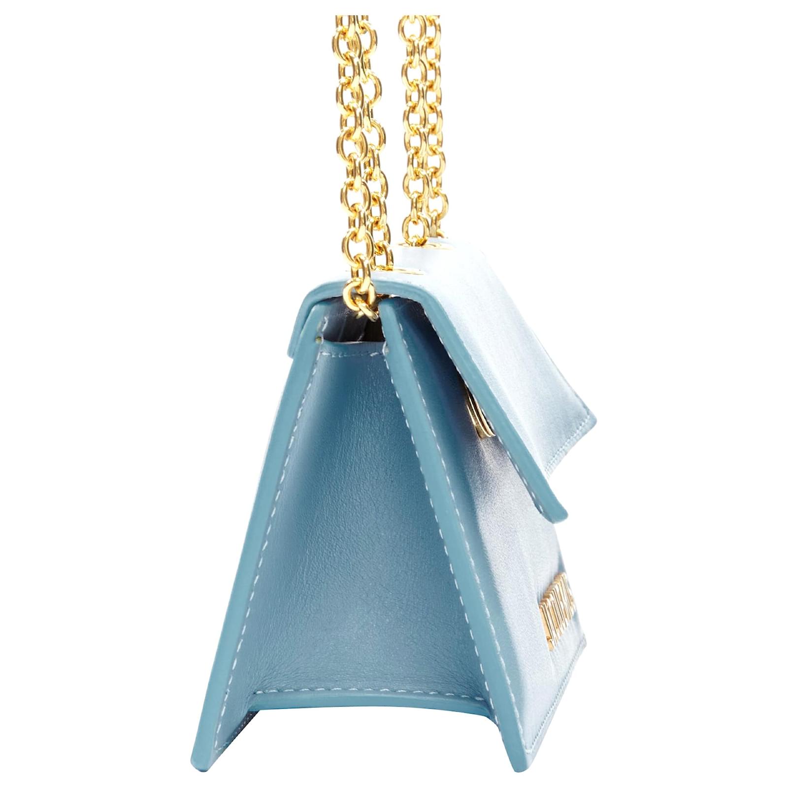 Jacquemus Le Piccolo Blue Leather Gold Chain Boxy 2-Way Crossbody