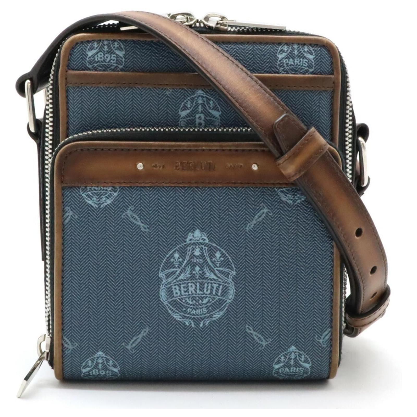 バッグ BERLUTI MILES Monogram Shoulder Bag Berluti Miles PM Shoulder Bag Brown Blue Leather Plastic ref