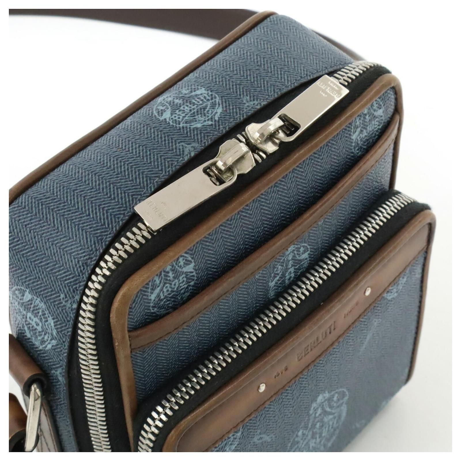 Berluti Miles PM Shoulder Bag Brown Blue Leather Plastic ref
