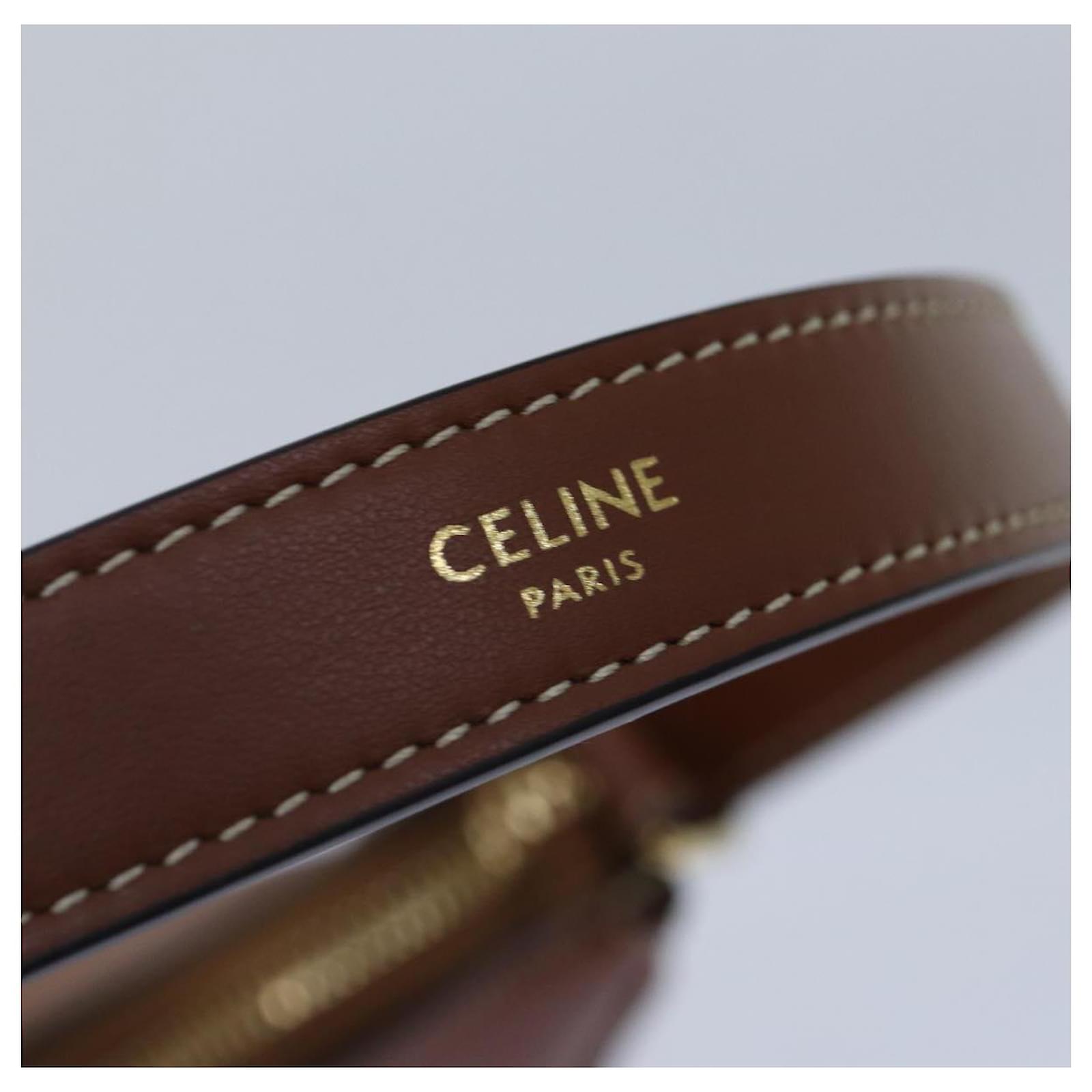 Céline CELINE Triomphe Hand Bag Leather Brown Gold Auth yk14850S