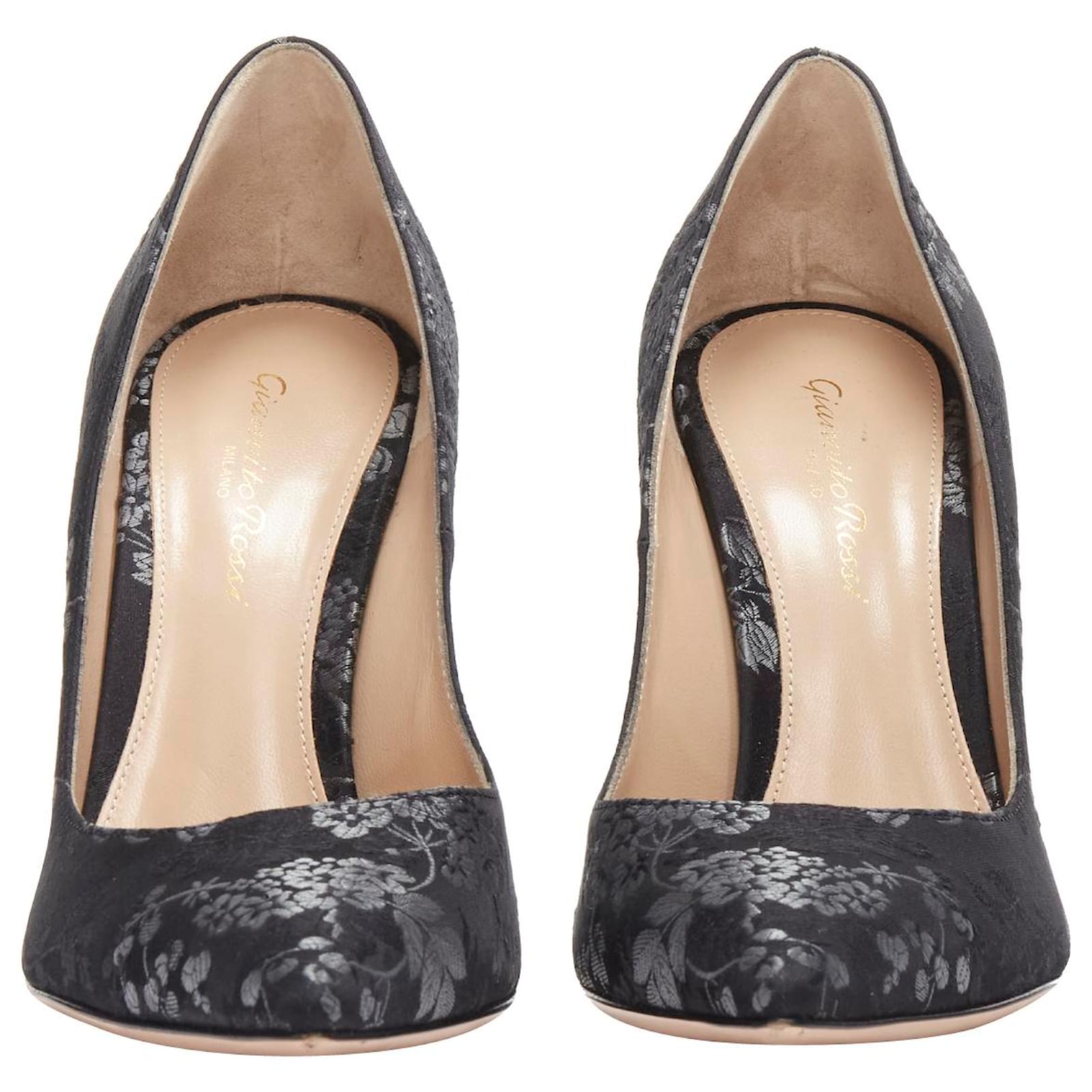 Gianvito Rossi Black Grey Floral Jacquard Classic Pigalle Pump
