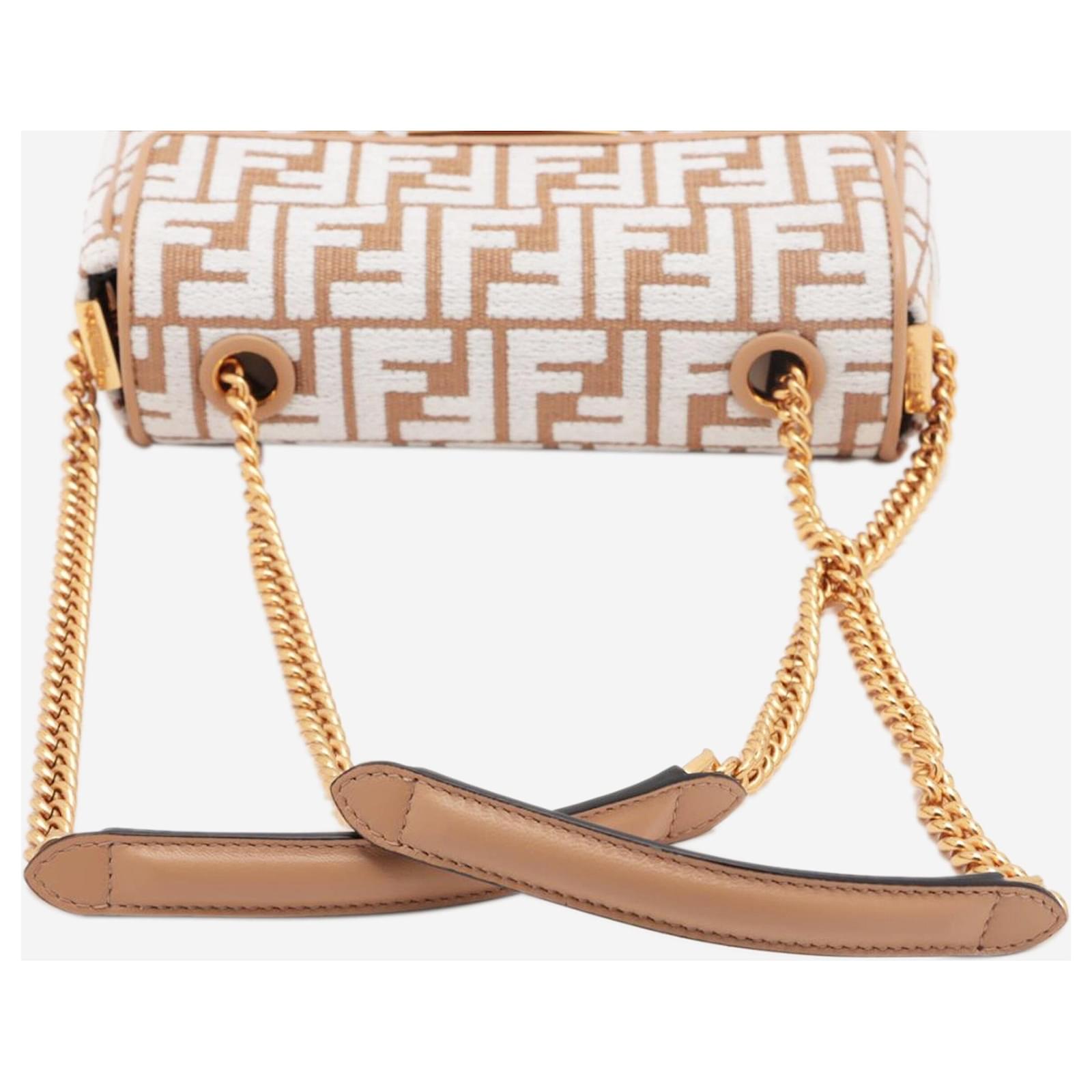 Fendi Beige Baguette chain midi shoulder bag Brown Cloth ref
