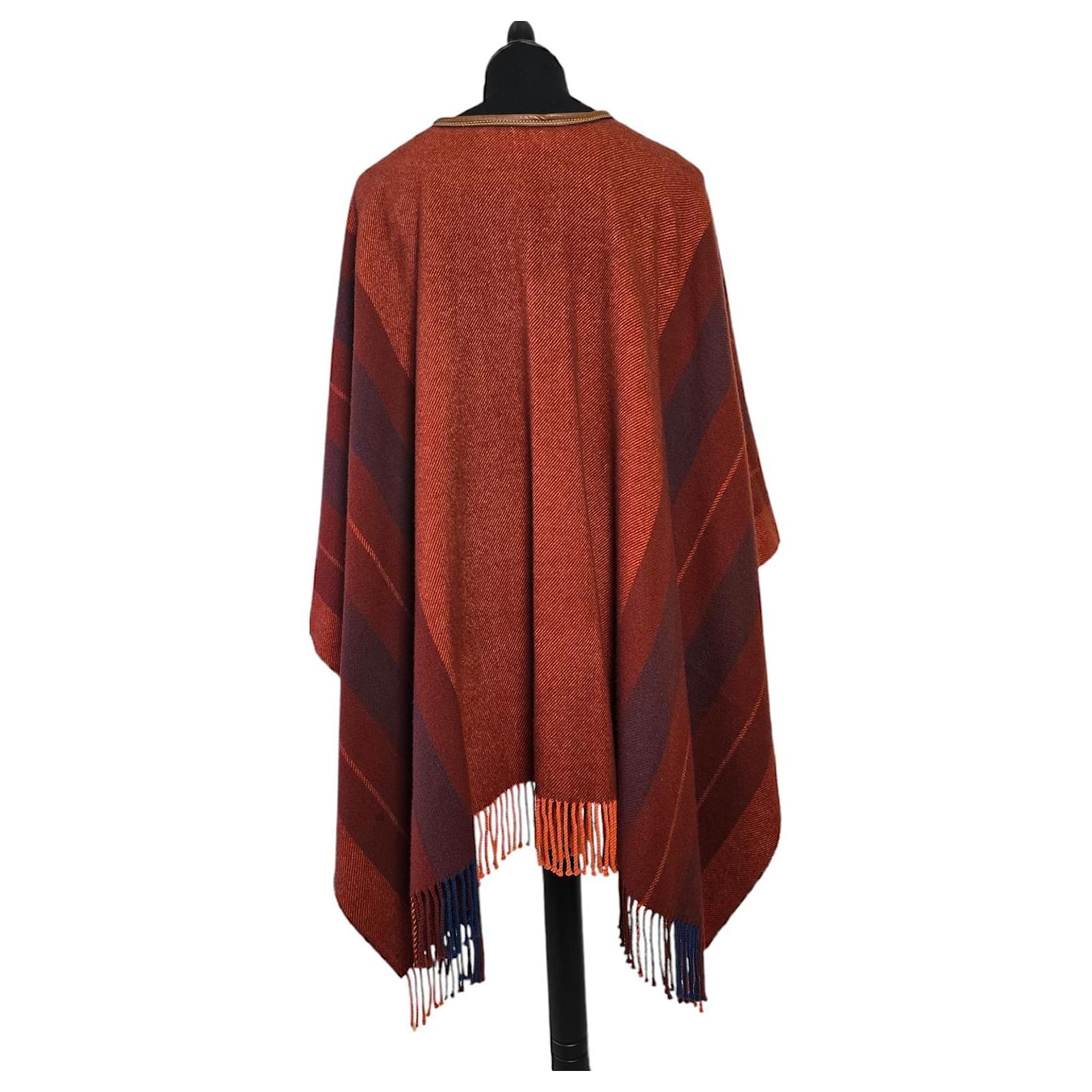 Hermès Hermes Cashmere Wool Red Rocabar Bivouac Poncho Cape Dark