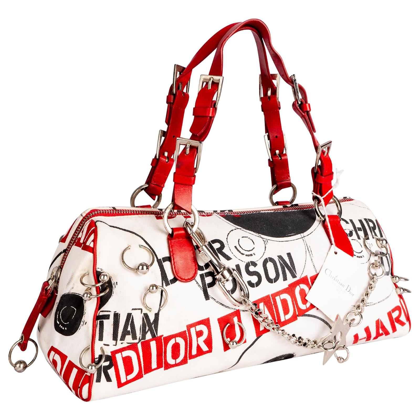 Christian Dior Hardcore Pierced Boston Bag White Leather ref
