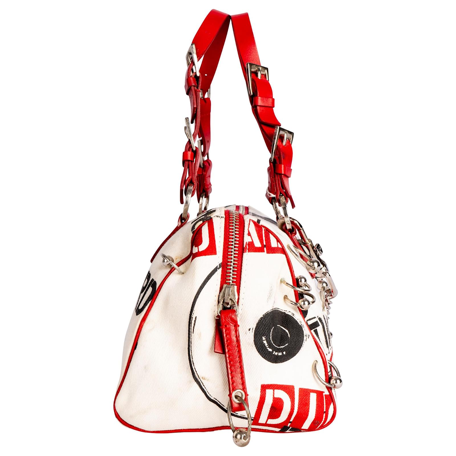 Christian Dior Hardcore Pierced Boston Bag White Leather ref