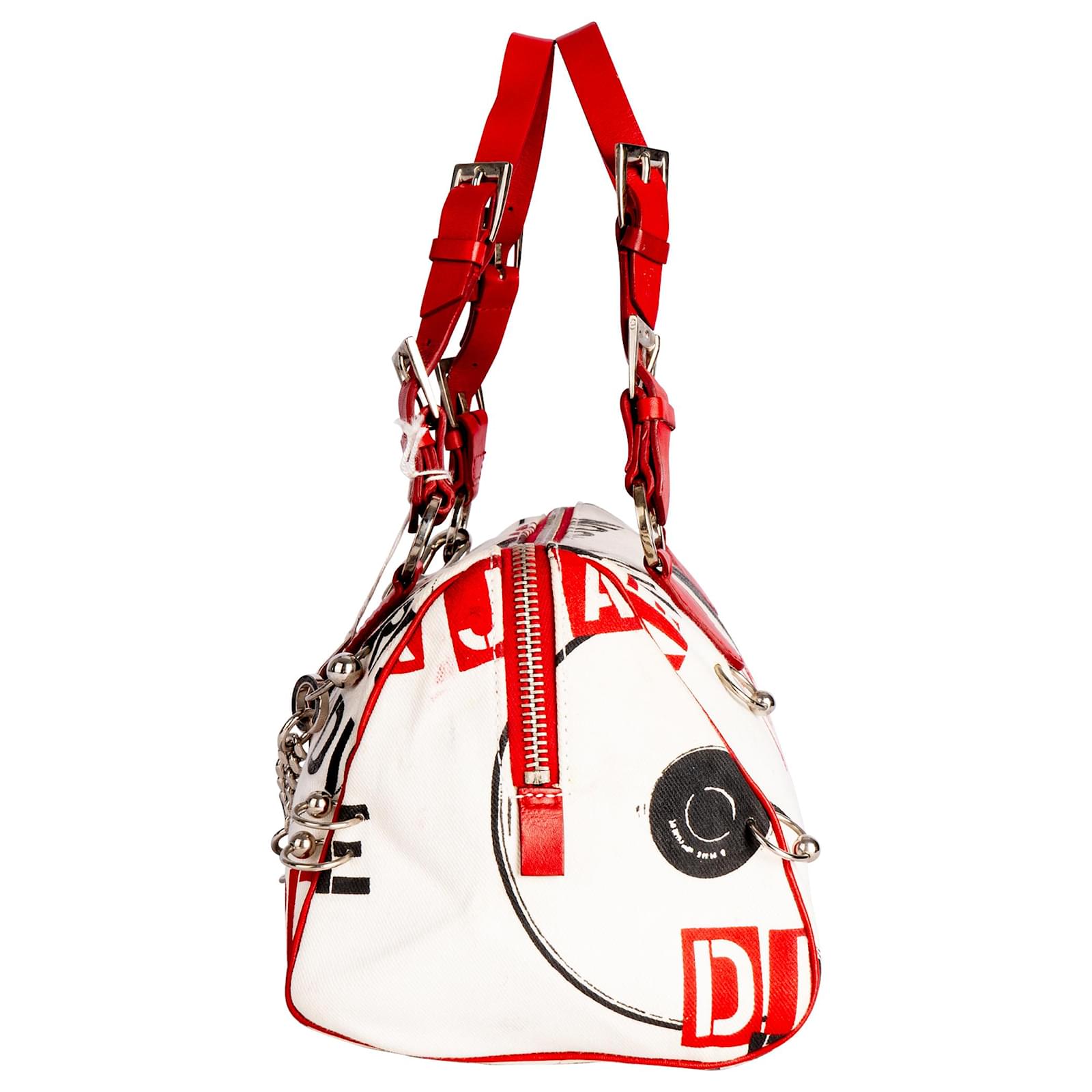 Christian Dior Hardcore Pierced Boston Bag White Leather ref