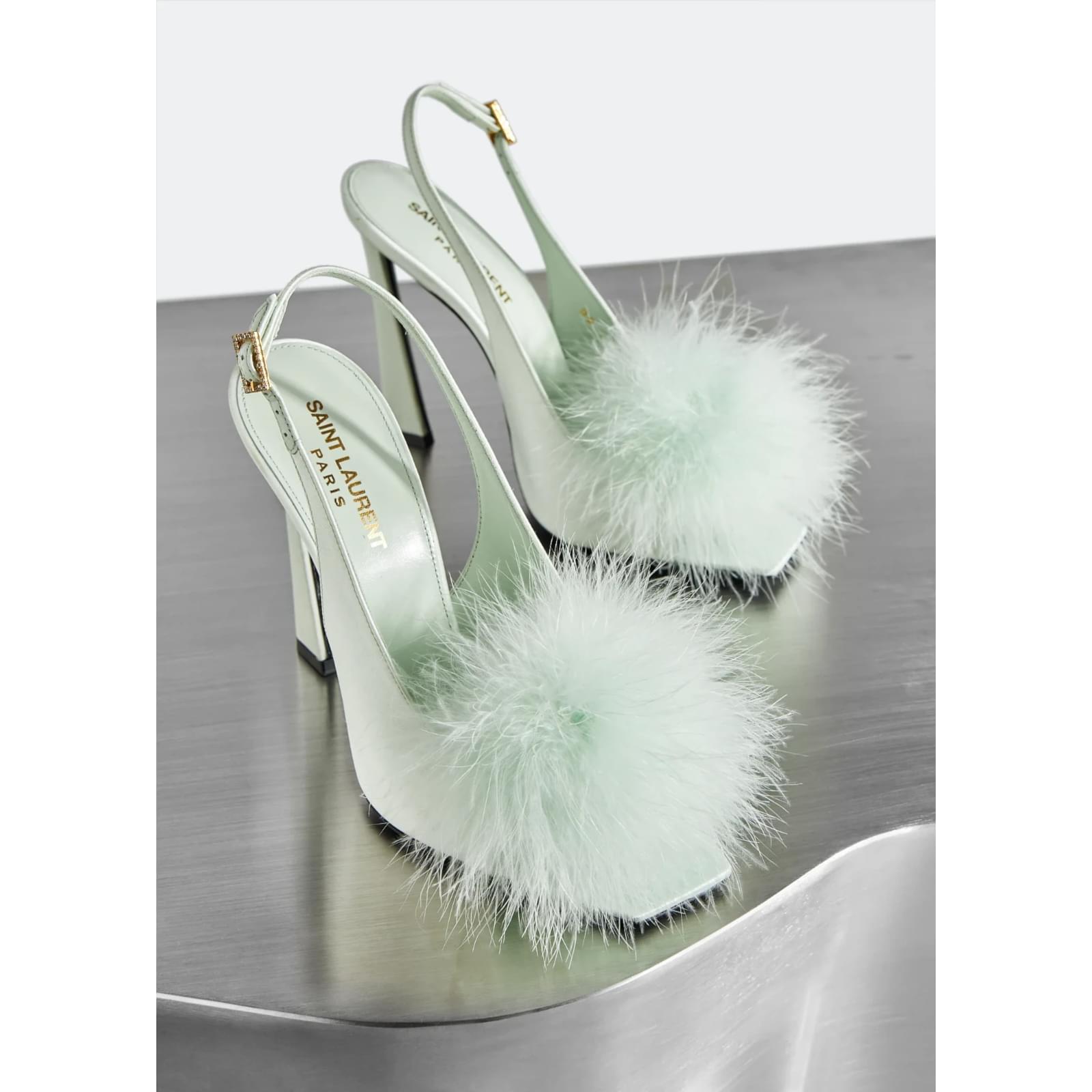 Saint Laurent Mae slingback sandals Green Silk Joli