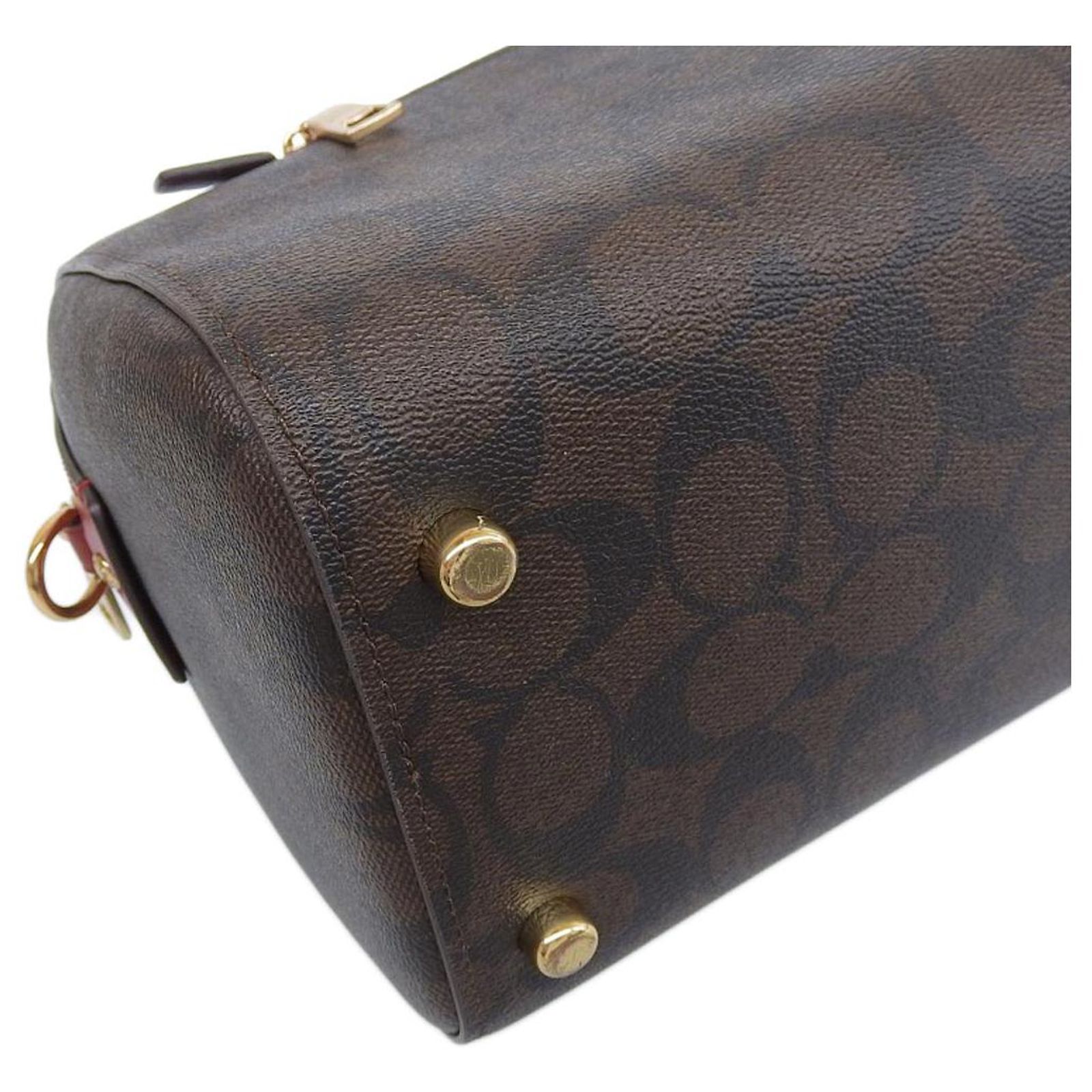 Coach Signature Mini Boston Bag 2WAY Handbag PVC Leather Brown Red 