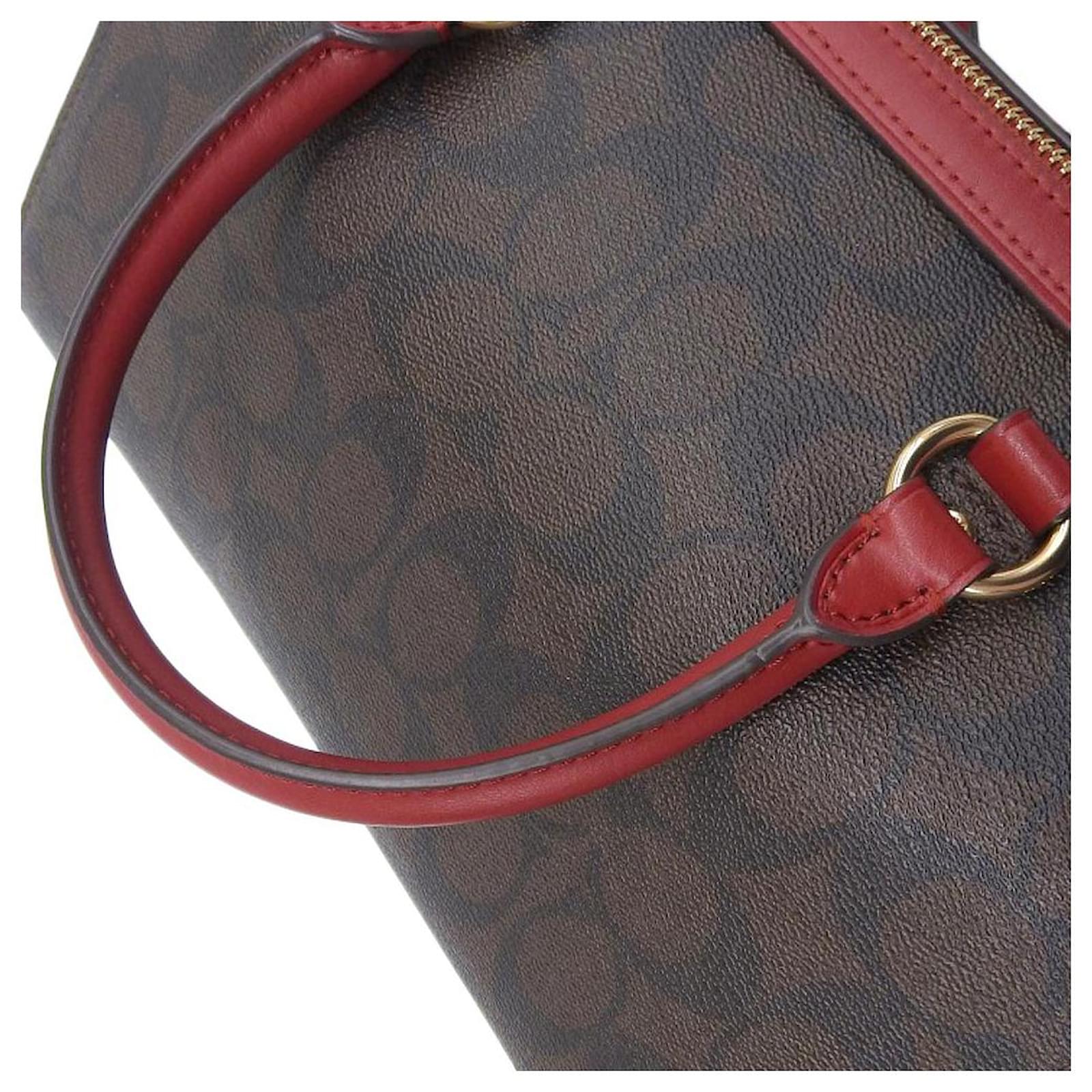 バッグ Coach Signature Mini Boston Bag Red Coach Signature Mini Boston style two way bag with Gold