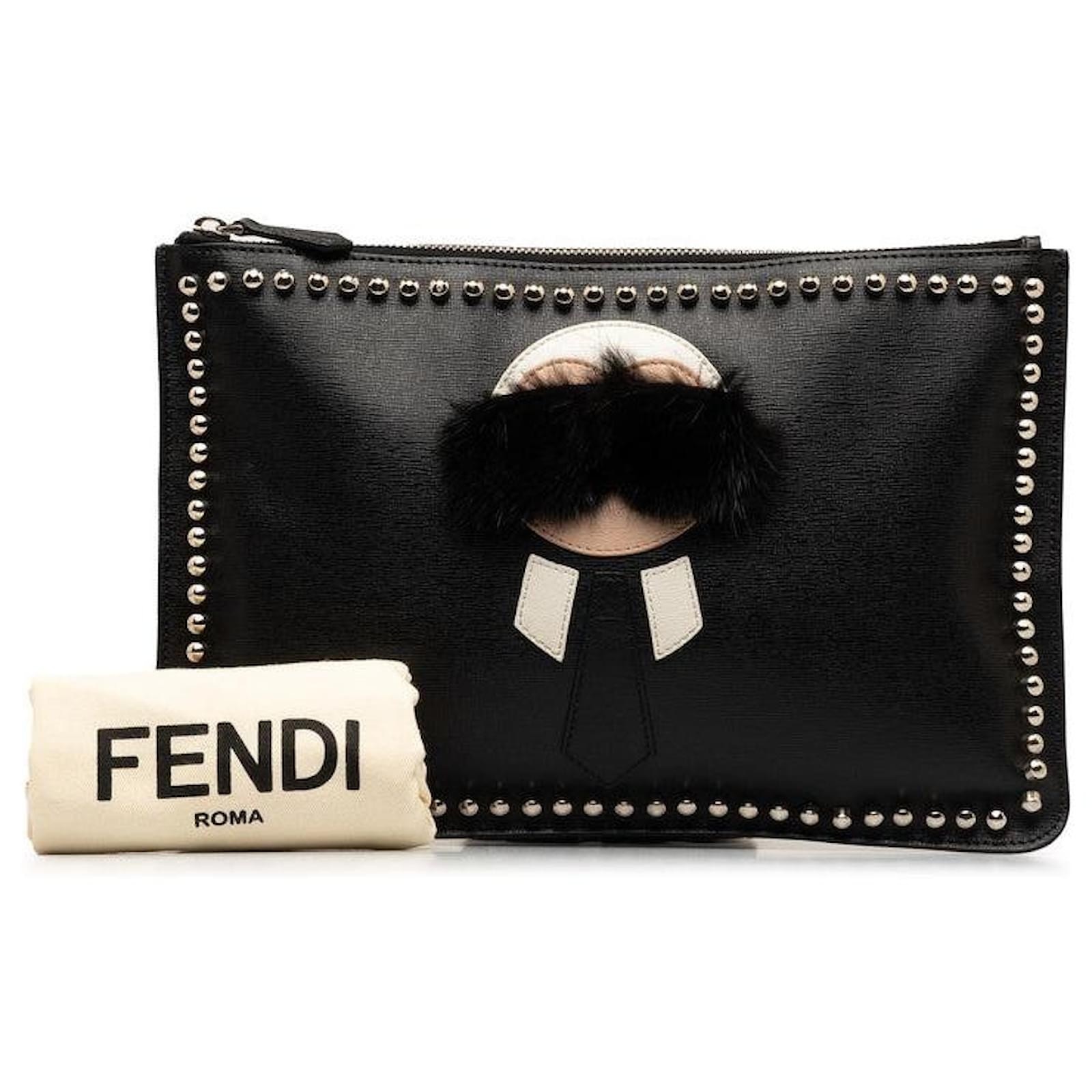 Clutch in pelle Fendi Karl Lagerfeld Nero Joli Closet