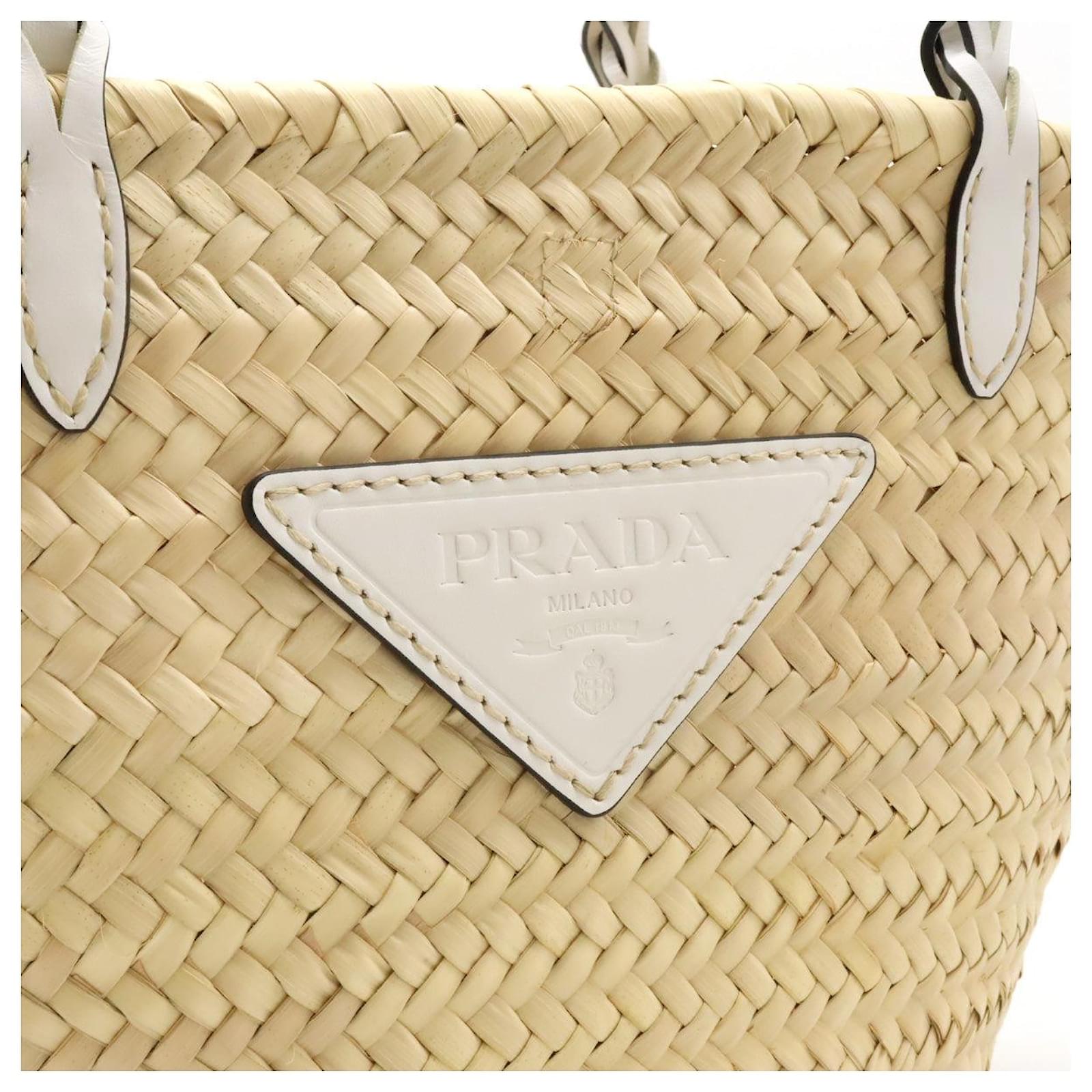 Prada Woven Palm Leather Tote Bag 1BG314 White ref.1656842