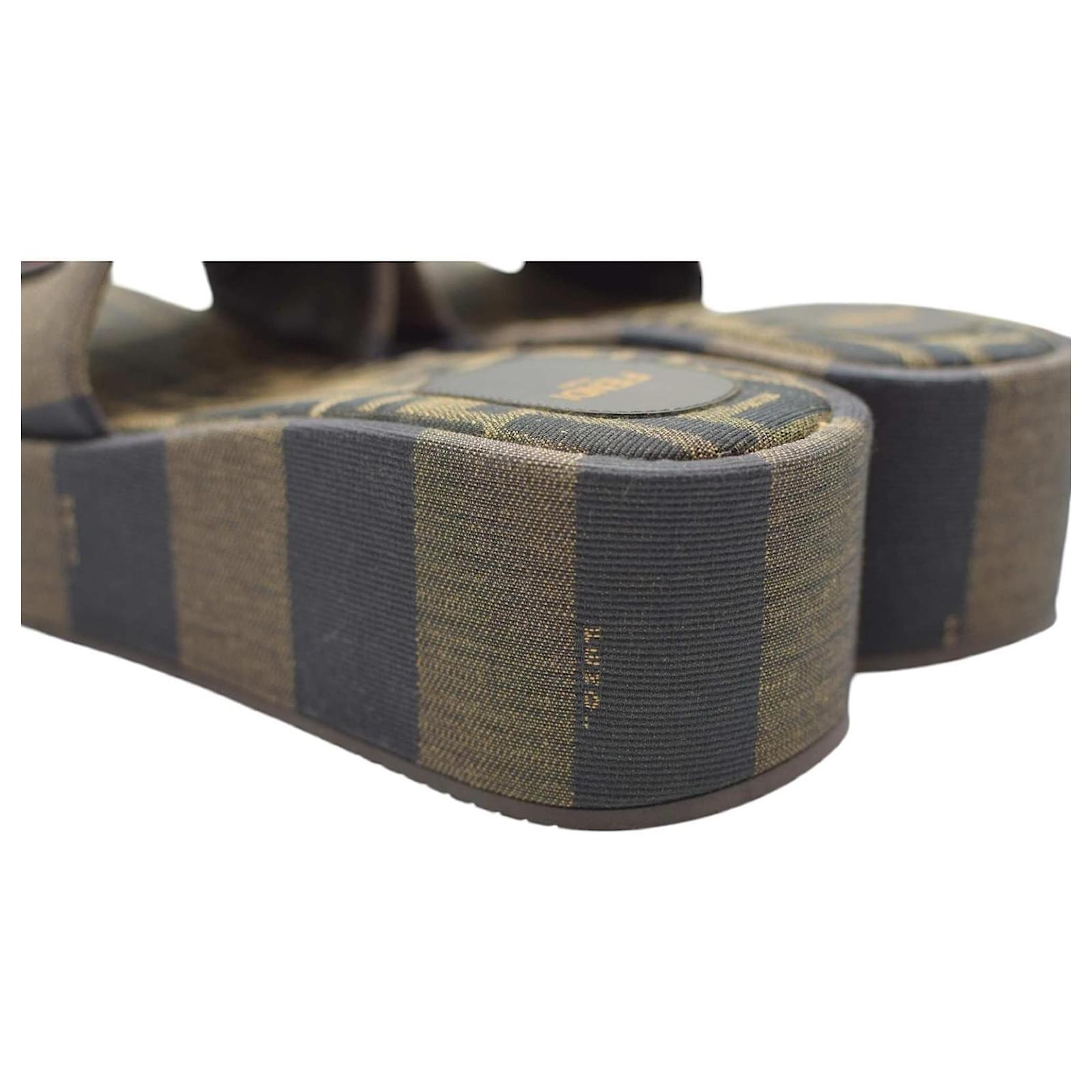 FENDI Sunshine platform slides Brown Logo Embroidered