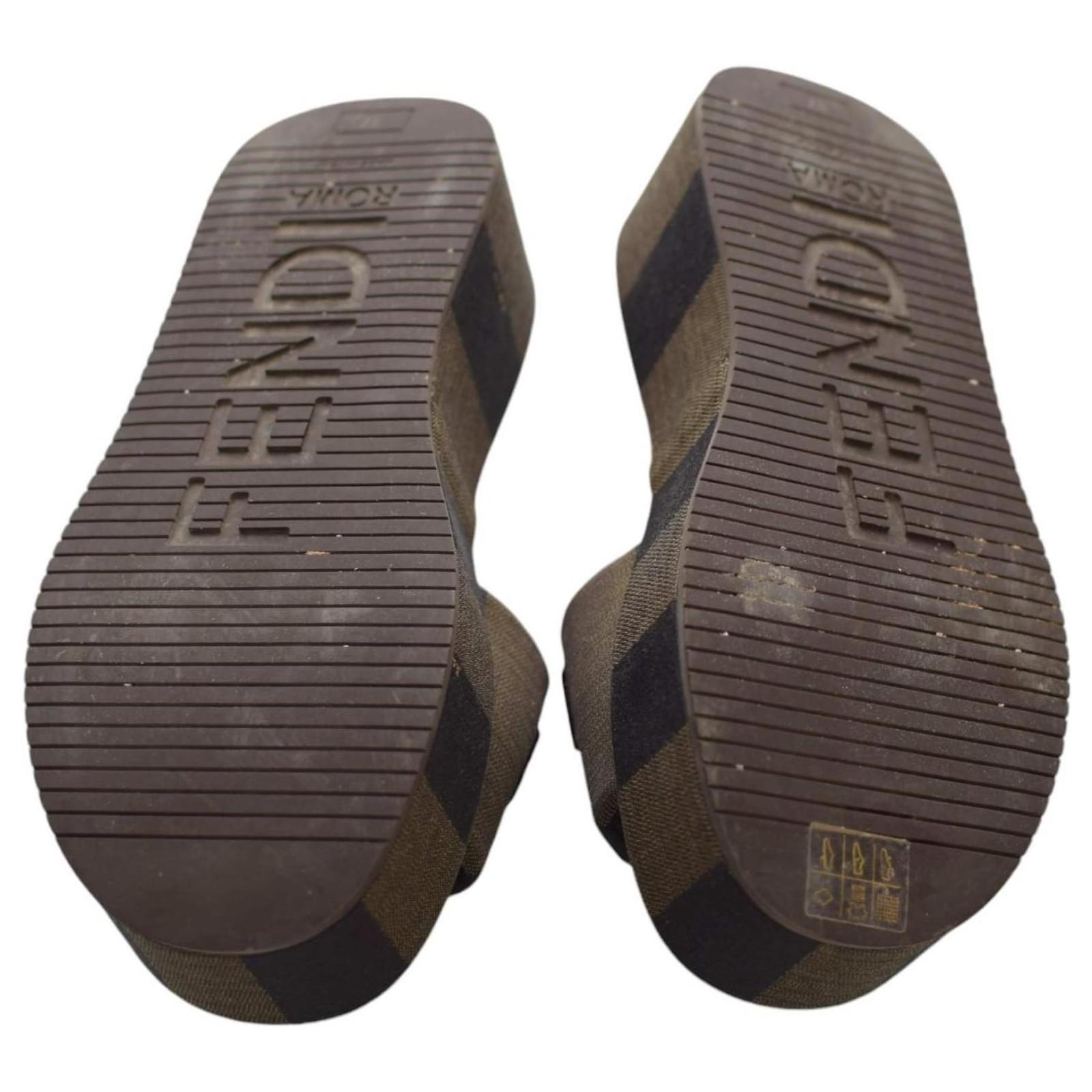 FENDI Sunshine platform slides Brown Logo Embroidered