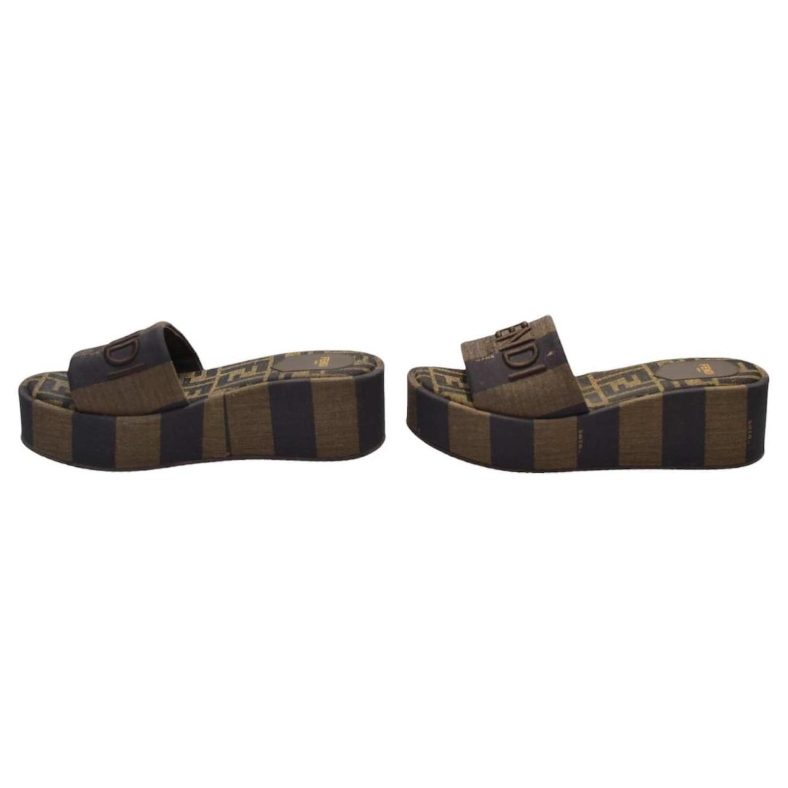FENDI Sunshine platform slides Brown Logo Embroidered