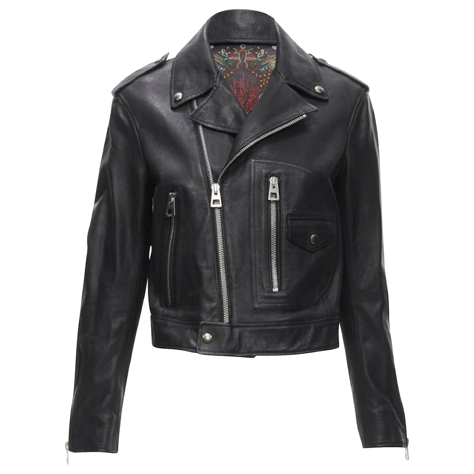 ブルゾン Dior Essentials Black Goatskin BIKER JACKET CHRISTIAN DIOR black goatskin leather bead embroidery back