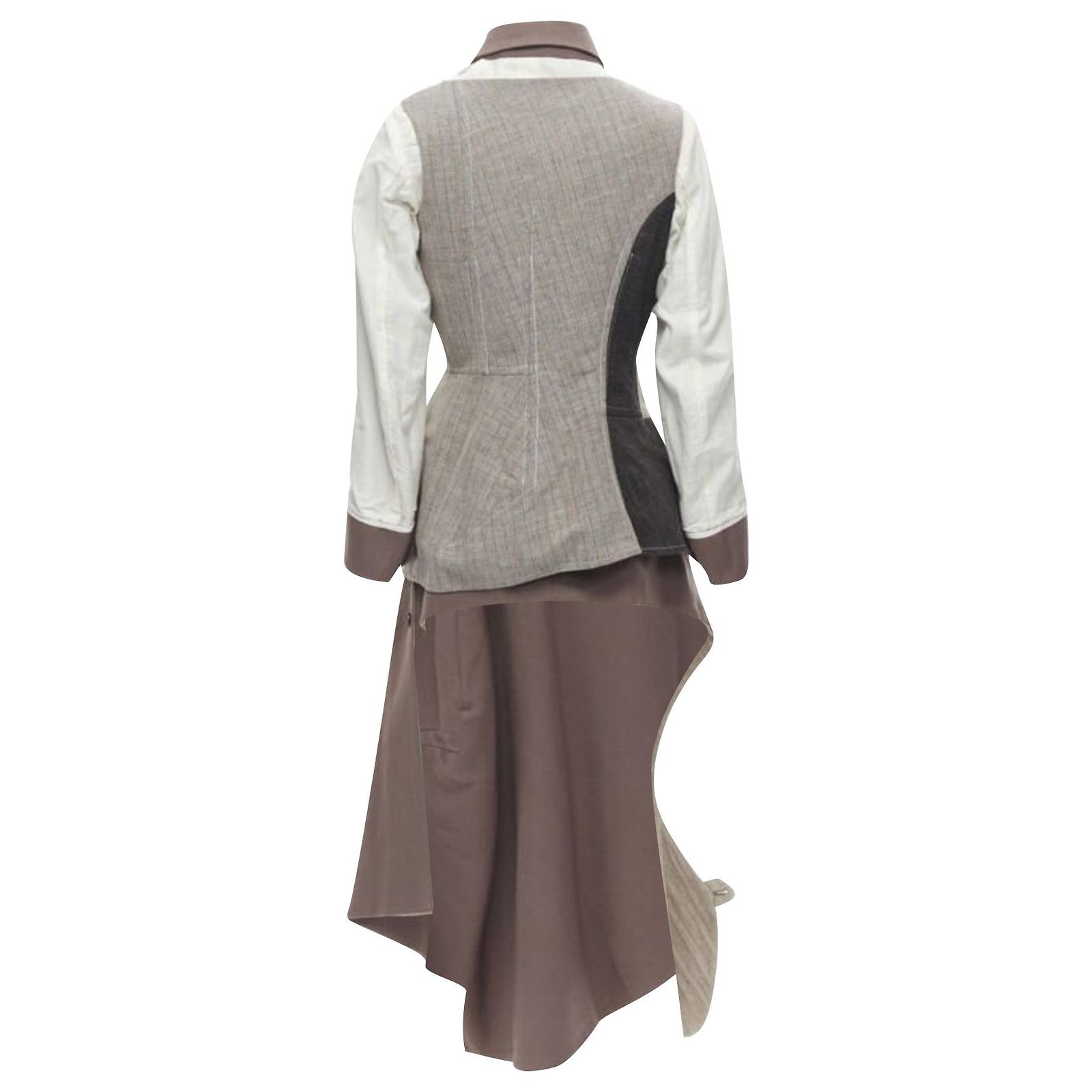 Jupe Vintage Comme Des Garçons - 1998 - Taille S - Laine Marron Plissée - Longueur Midi - Bon état