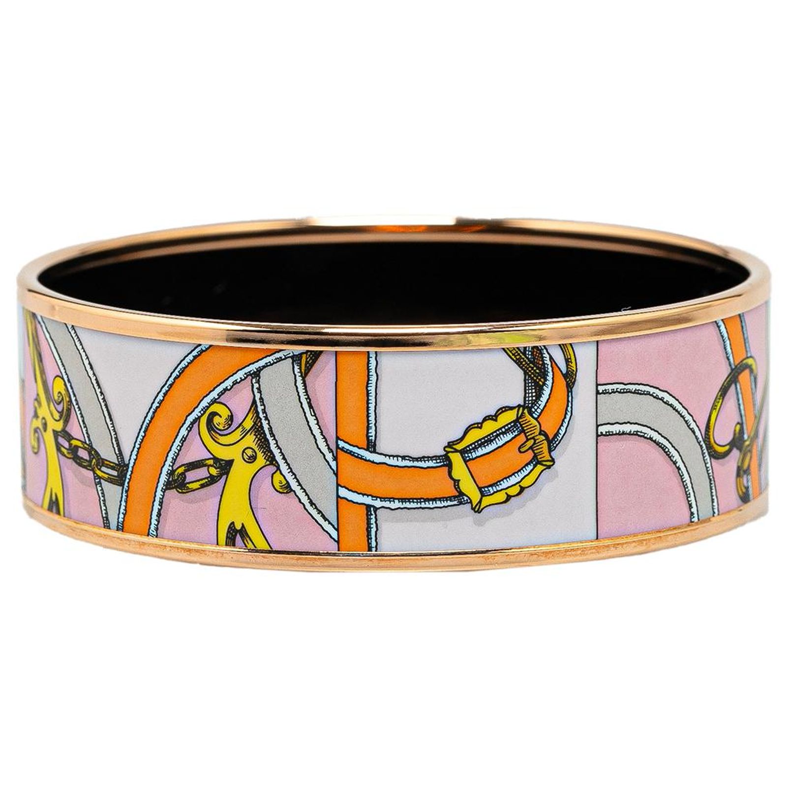 Bracelet Rigide Rétro Couleur Or Avec Décor émaillé Parme Mauve - Qualité 526