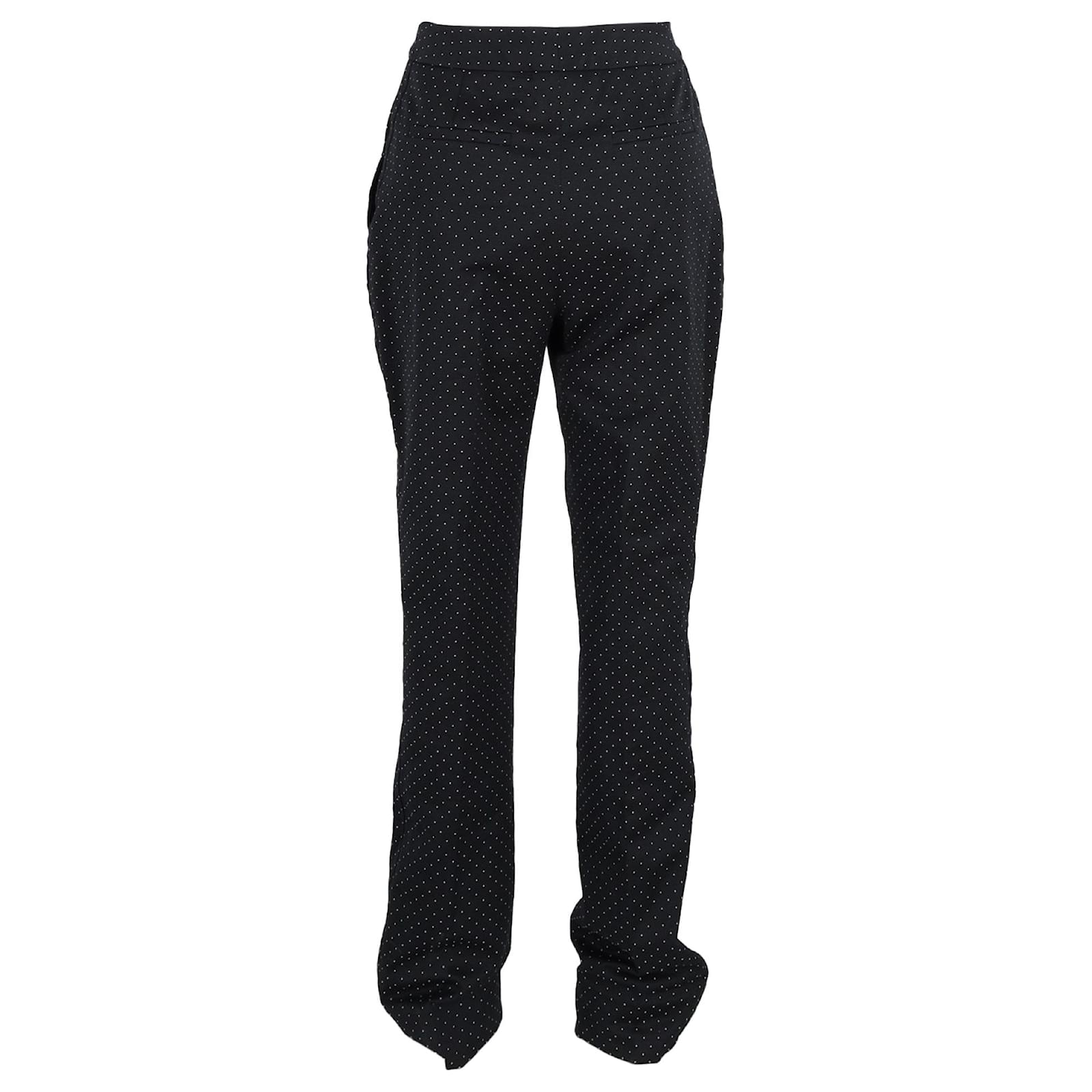 Pantalon large taille haute à imprimé pois Erdem en laine noire