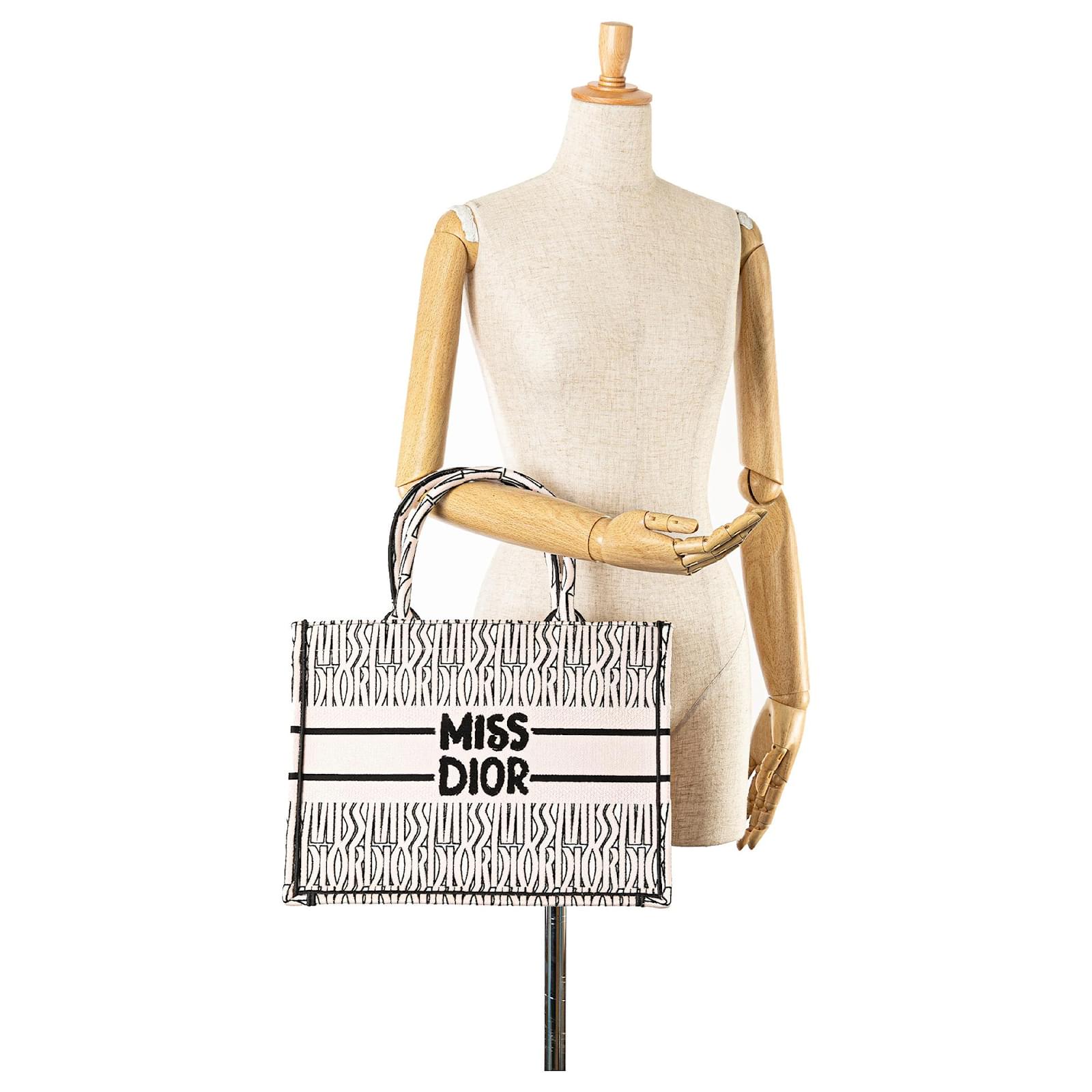 Dior White Medium Miss Dior Allover Embroidery Book Tote