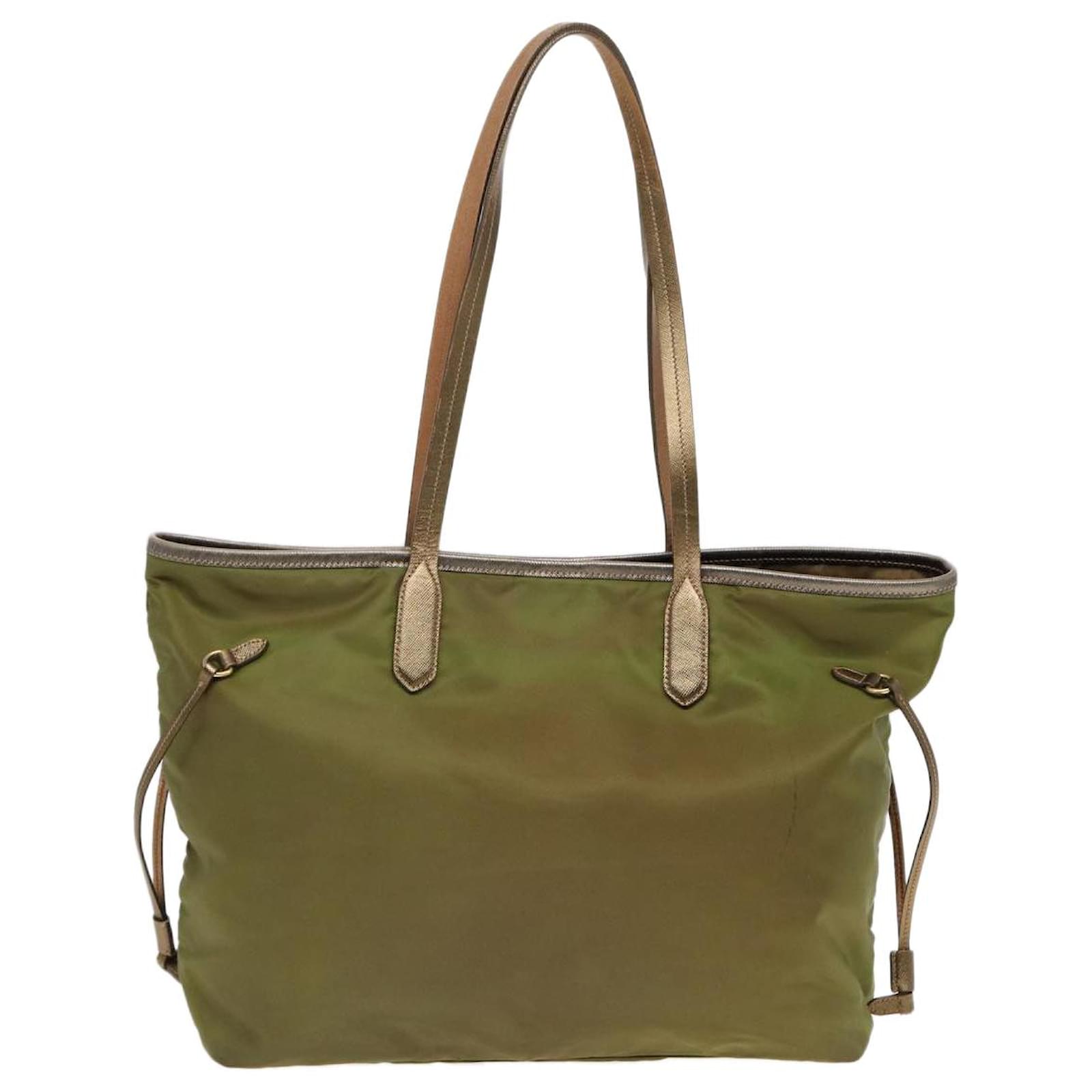 PRADA Tote Bag Nylon Green Gold Auth yk14680 Golden ref