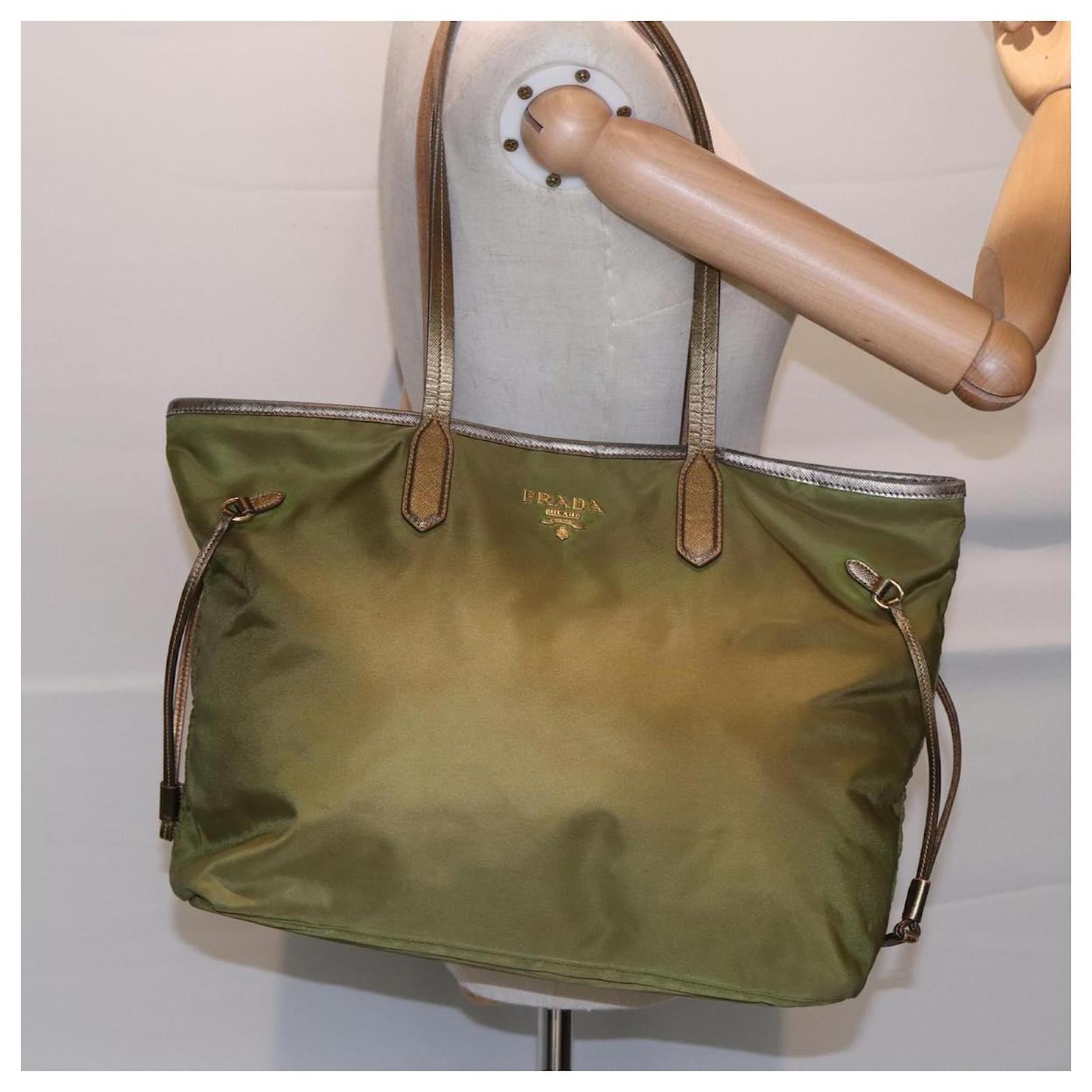 PRADA Tote Bag Nylon Green Gold Auth yk14680 Golden ref
