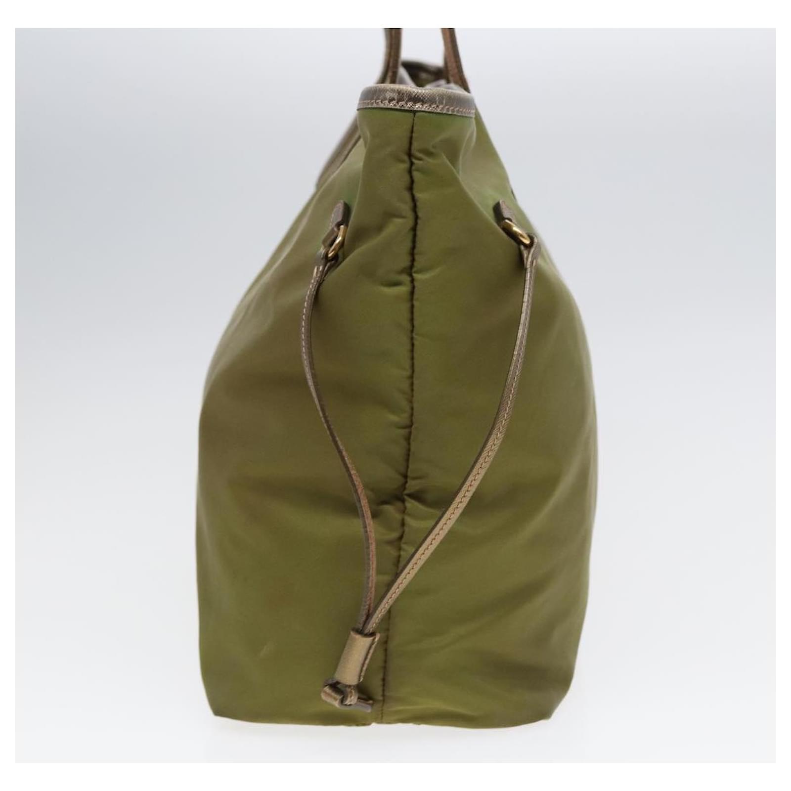 PRADA Tote Bag Nylon Green Gold Auth yk14680 Golden ref