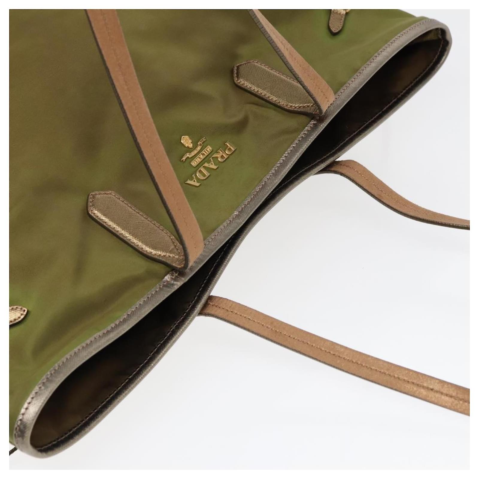 PRADA Tote Bag Nylon Green Gold Auth yk14680 Golden ref