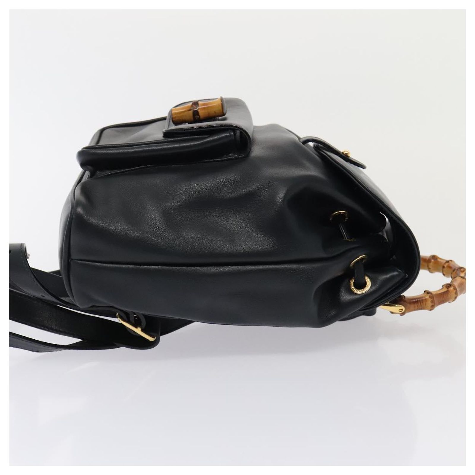 GUCCI Bamboo Backpack Leather Navy Gold 003 1705 0030 Auth  display picture 1