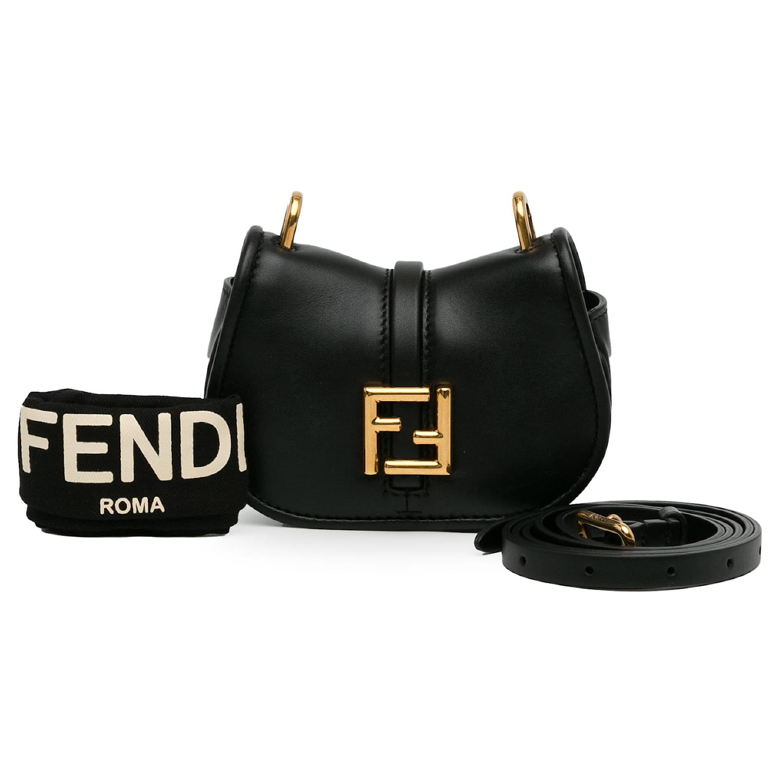 Black Fendi Mini Leather C'mon Crossbody Bag ref.JC1663186 (Sold
