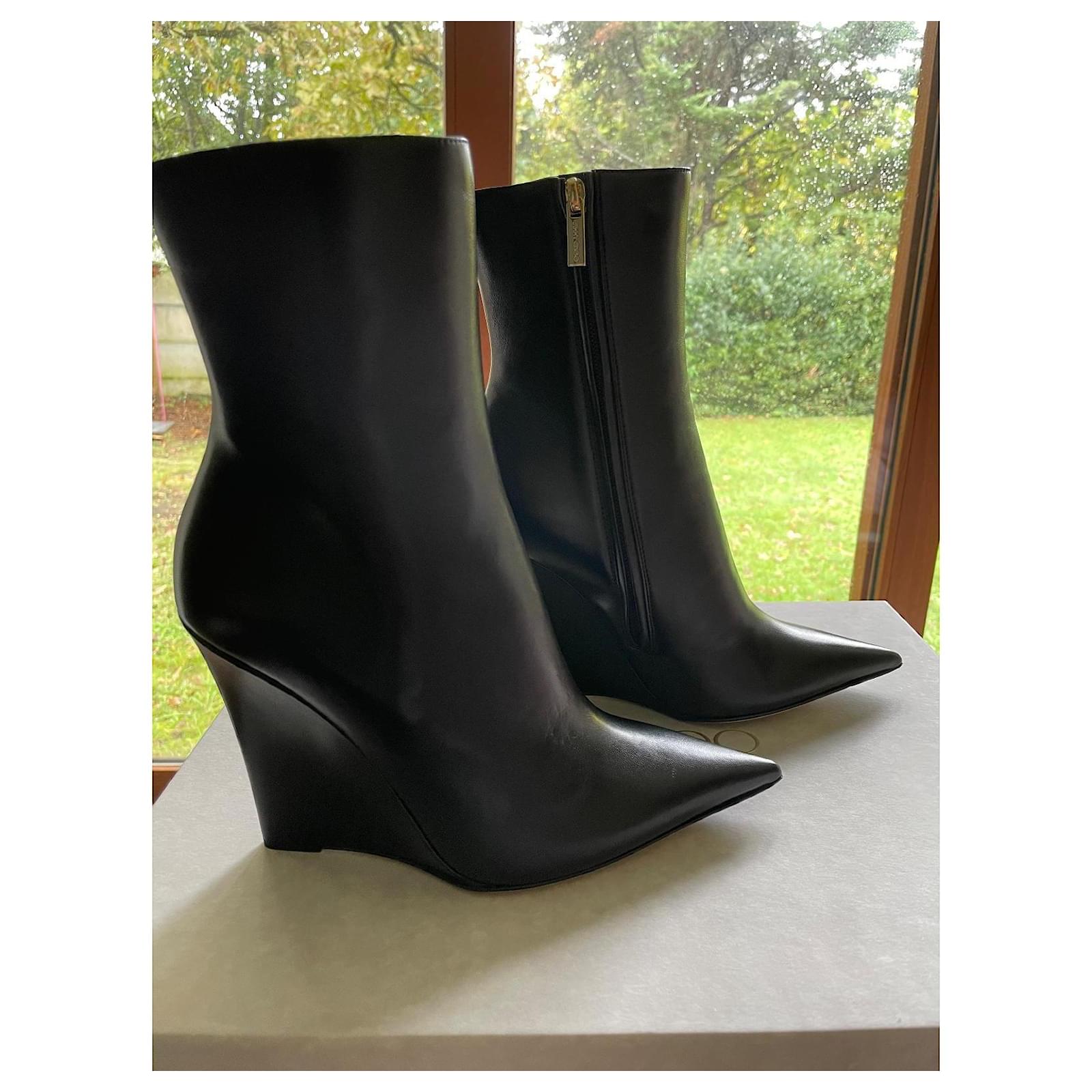 【JIMMY CHOO】Baku 110 レザー ウェッジアンクルブーツ Jimmy Choo BAKU 110 Black Leather ref.1665007 - Joli Closet