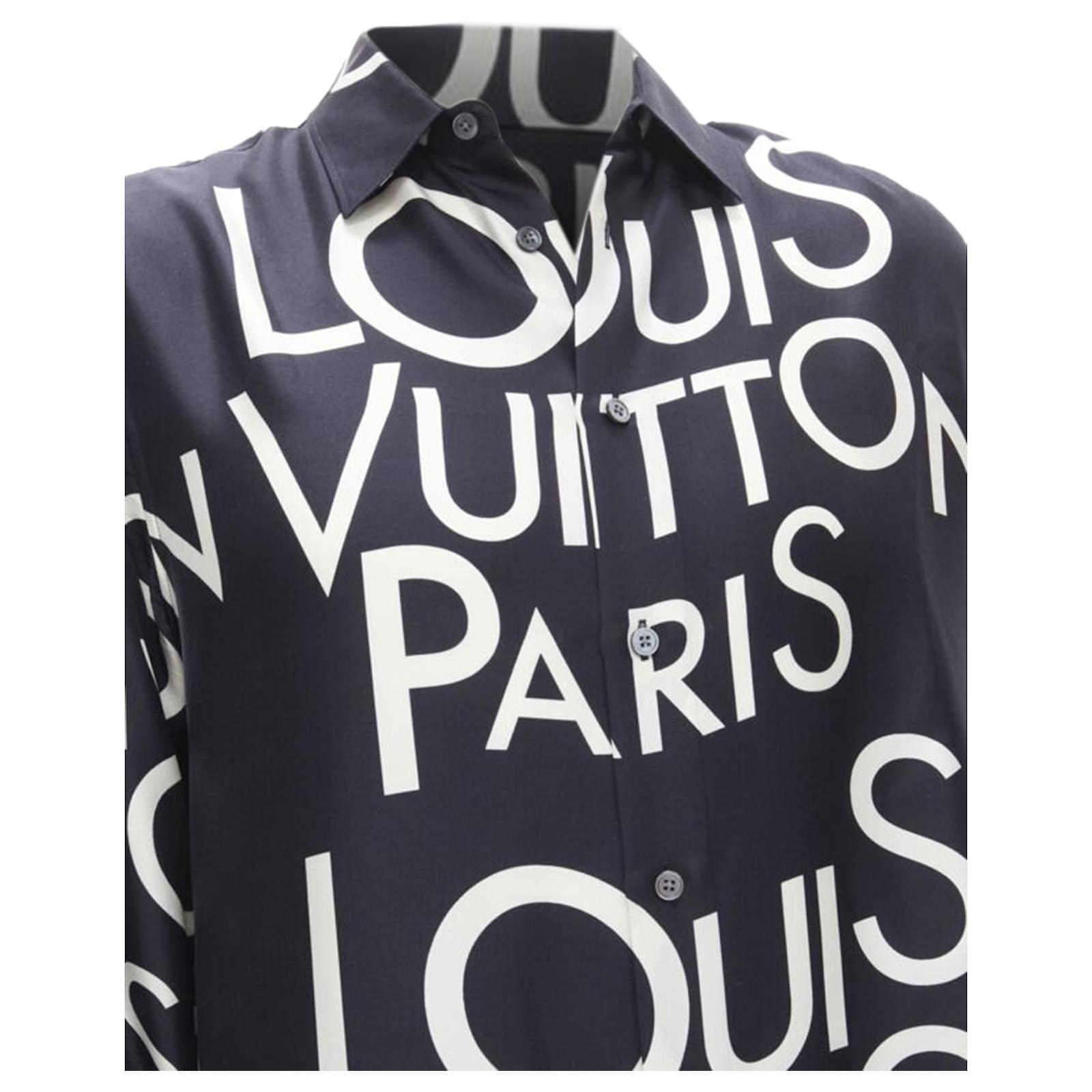 入手困難♪【LOUIS VUITTON】Typography Silk Navy White Shirt Louis Vuitton Typography Silk Navy White Shirt |