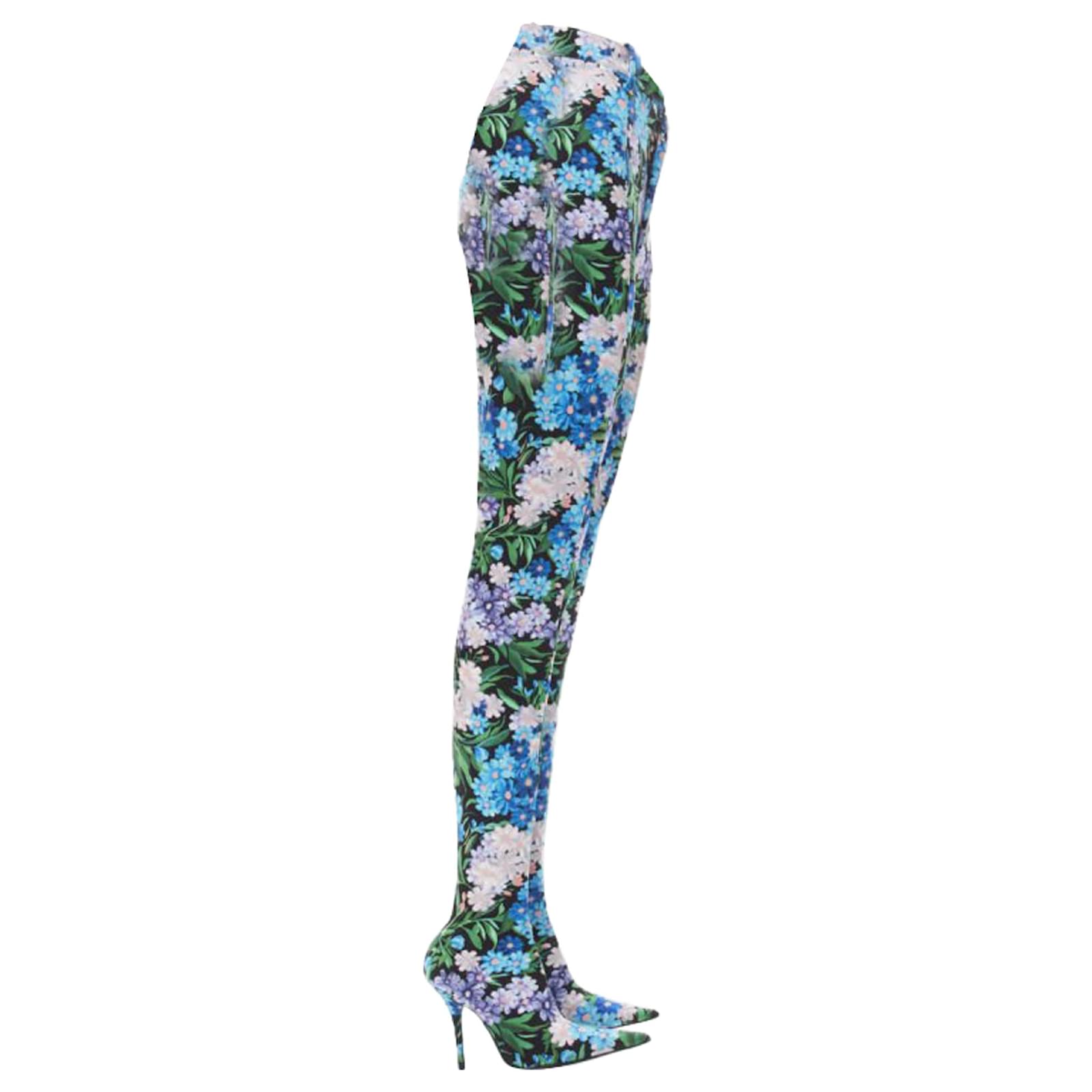 Balenciaga Pantashoes Knife Blue Floral Print Spandex Boots Polyamide Nylon ref.1665536 Joli Closet