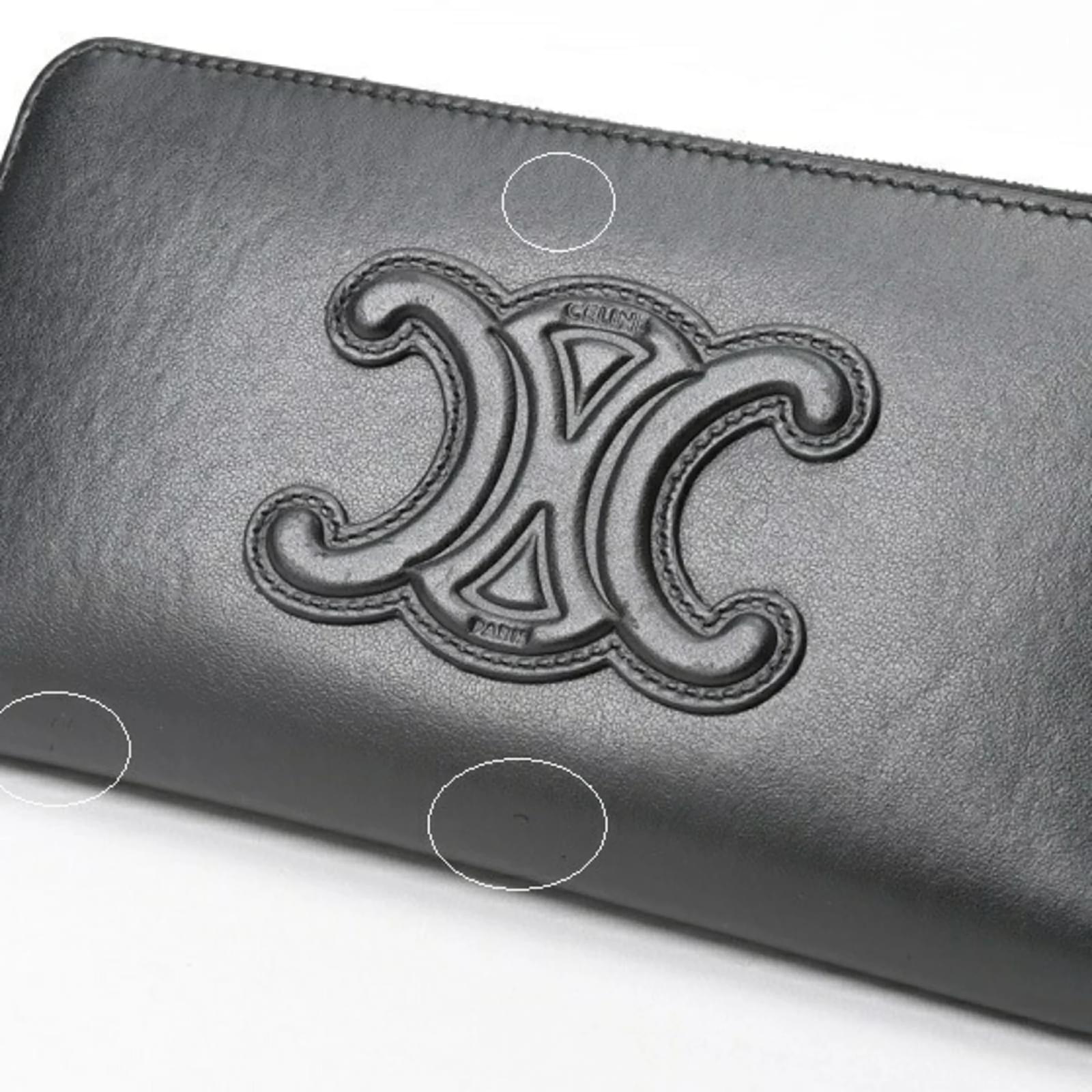 Céline Celine Cuir Triomphe Large Zip Wallet Black Leather ref