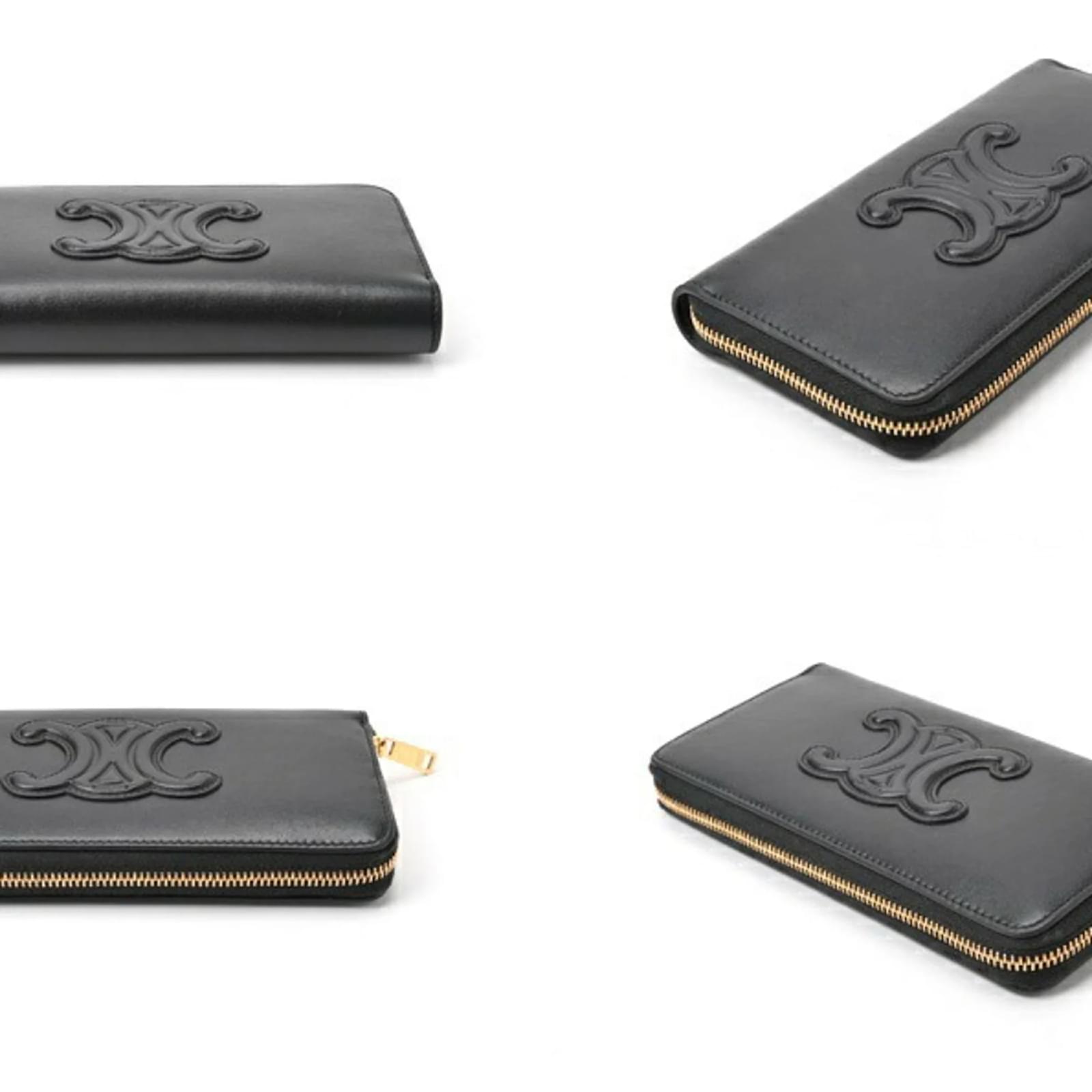 Céline Celine Cuir Triomphe Large Zip Wallet Black Leather ref