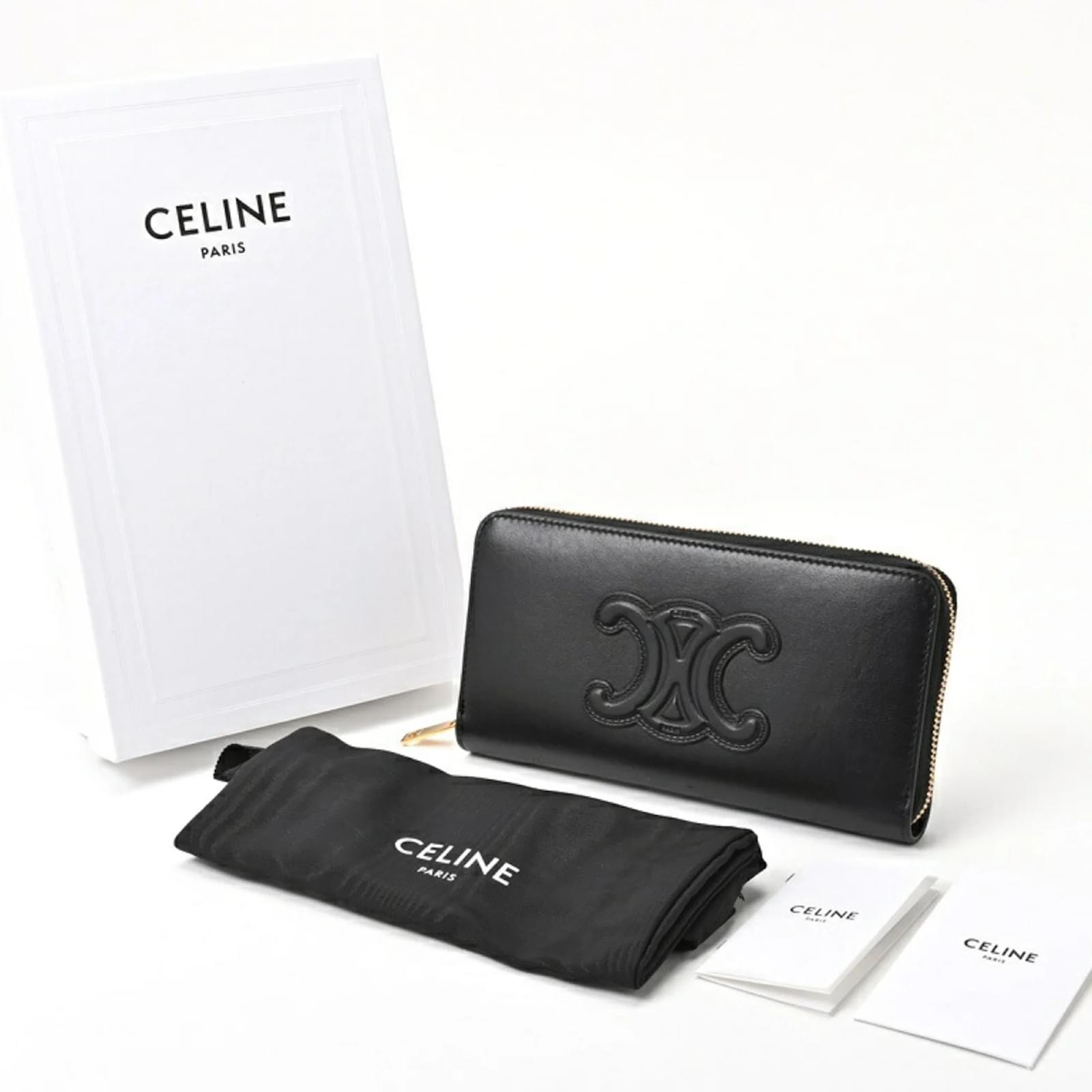 Céline Celine Cuir Triomphe Large Zip Wallet Black Leather Céline Celine Cuir Triomphe Large Zip Wallet Black Leather