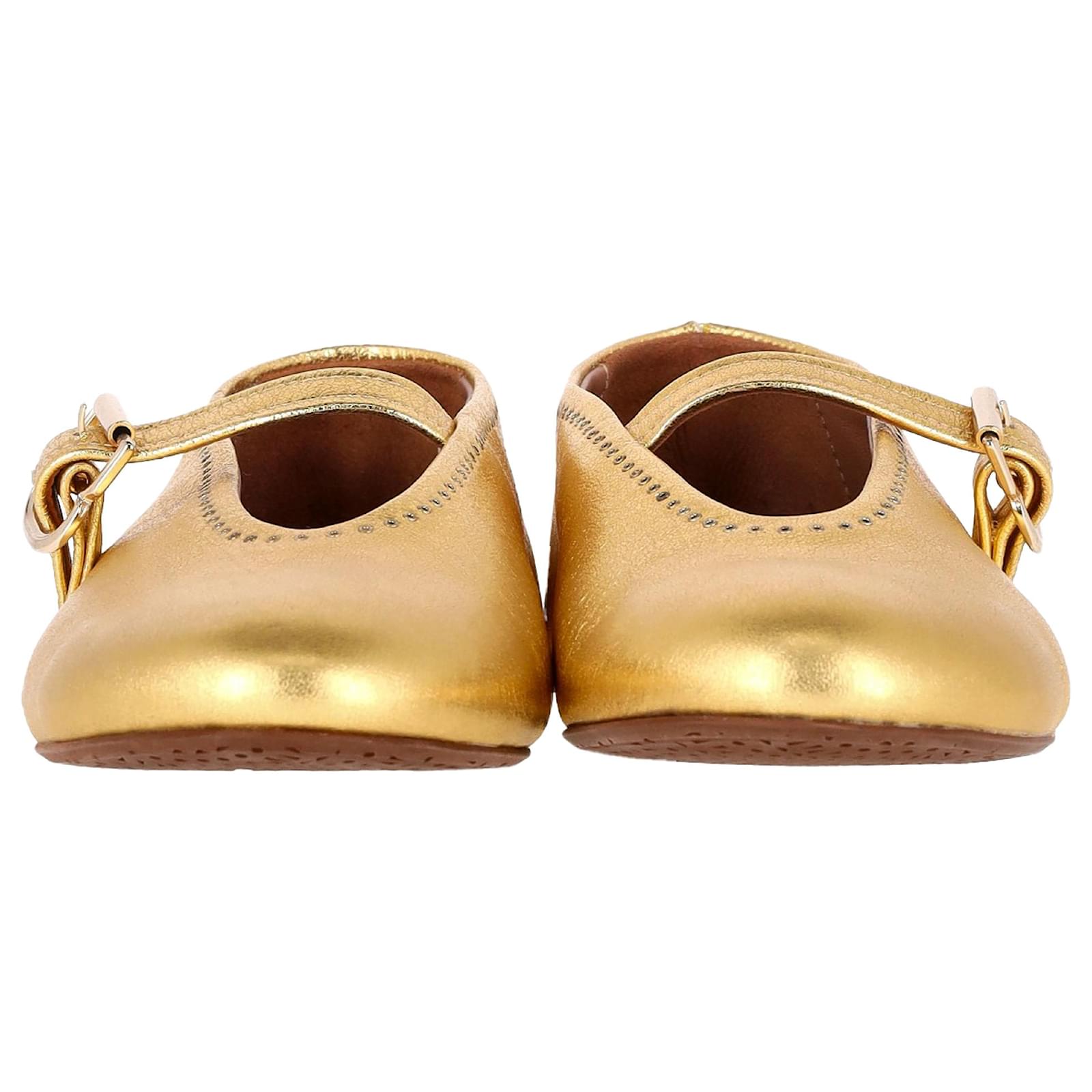 Alaïa Metallic Strap Ballet Flats In Gold Leather Golden ref
